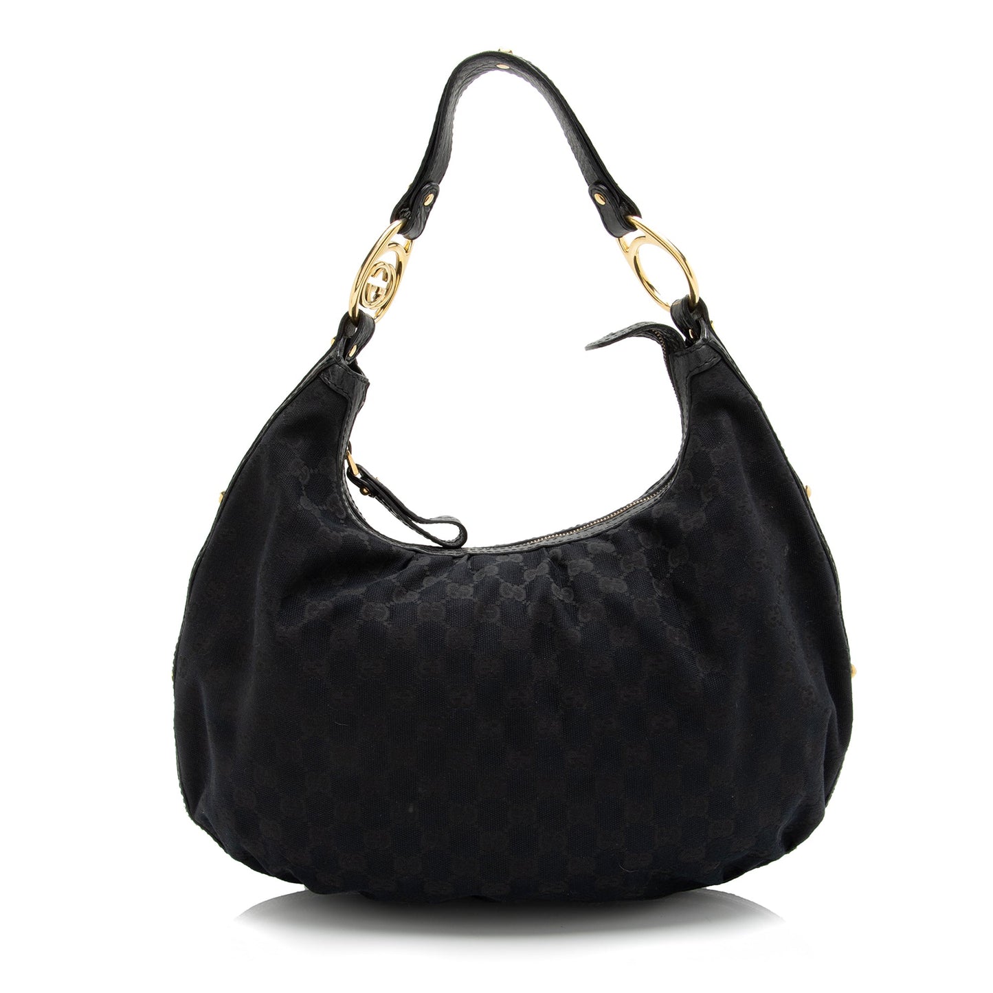 Gucci GG Interlocking G SHF Leather Canvas Black Medium Shoulder Bag