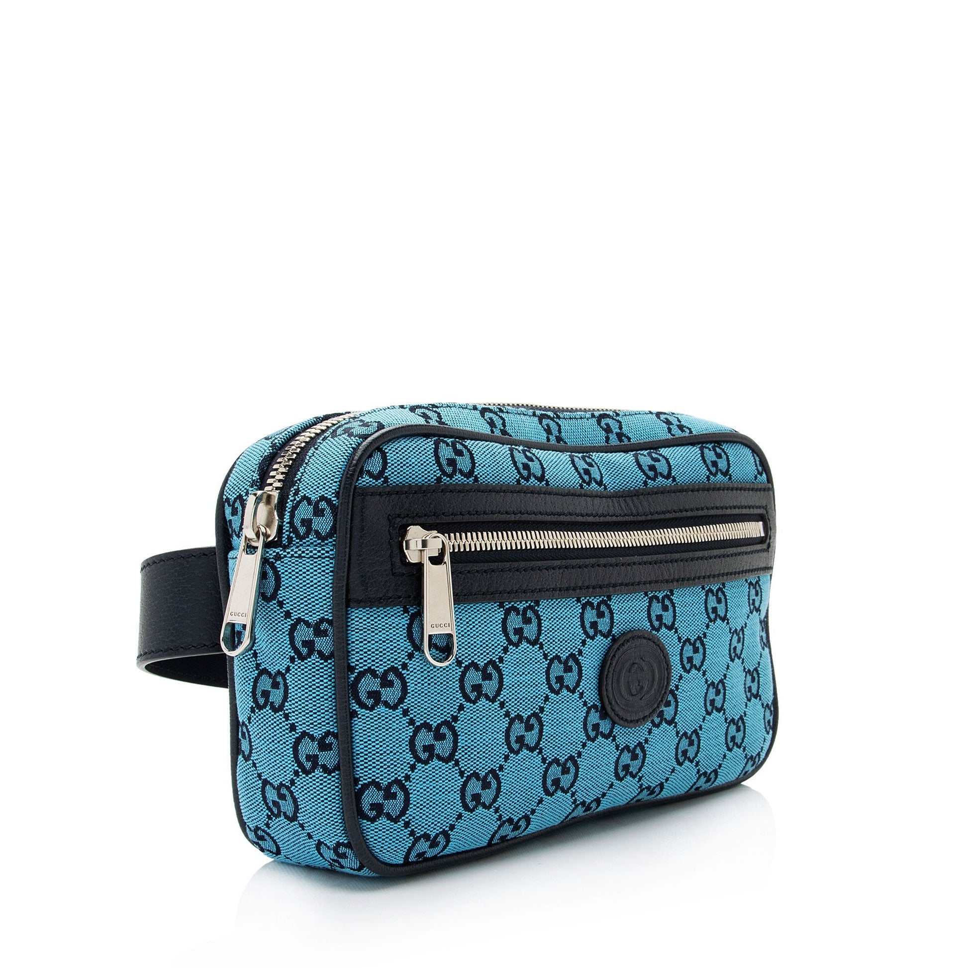 Gucci GG Belt - Size 32 Leather Canvas Blue Multicolor Accessory