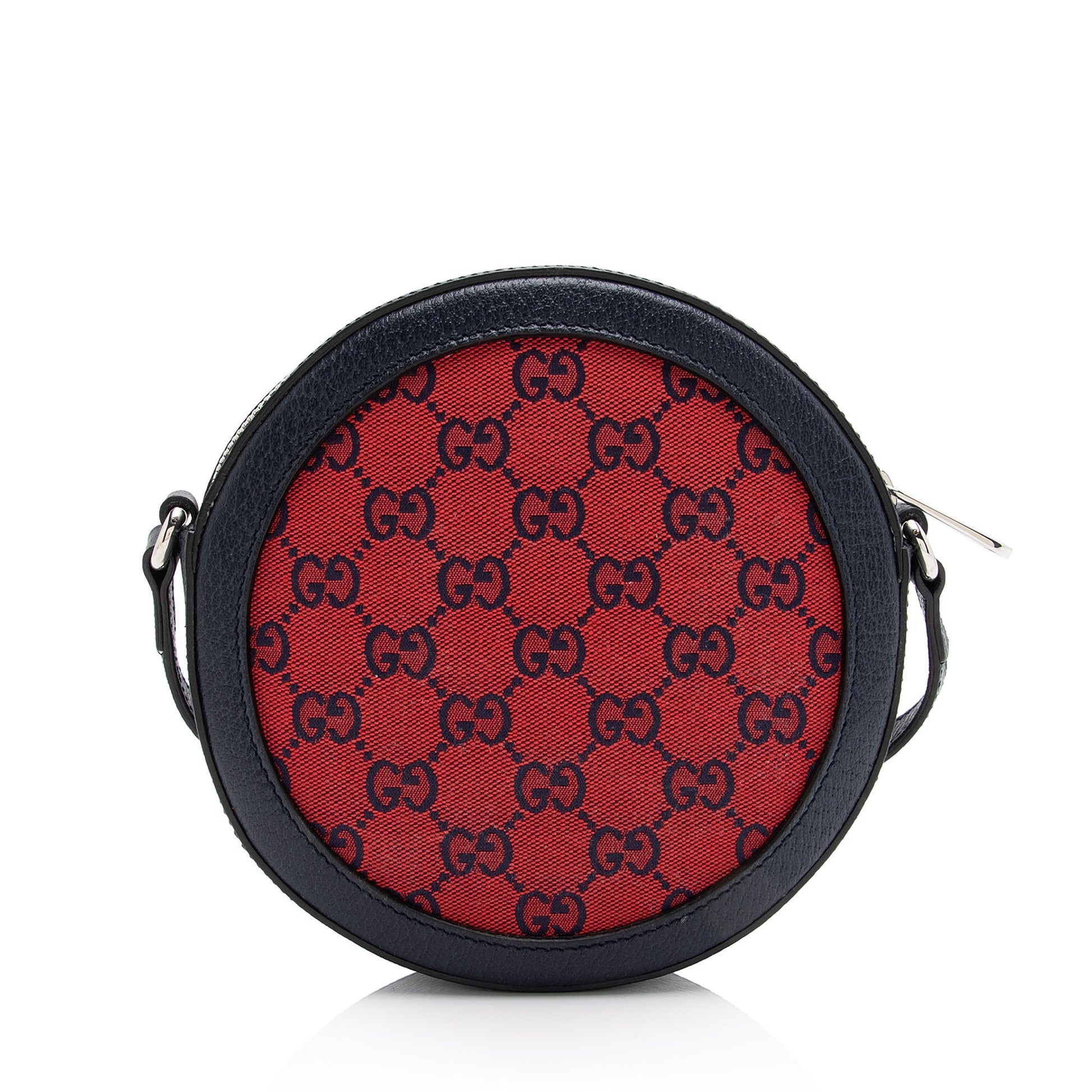 Gucci GG Interlocking G Patch Round Leather Canvas Blue Red Crossbody Bag Bag Shf