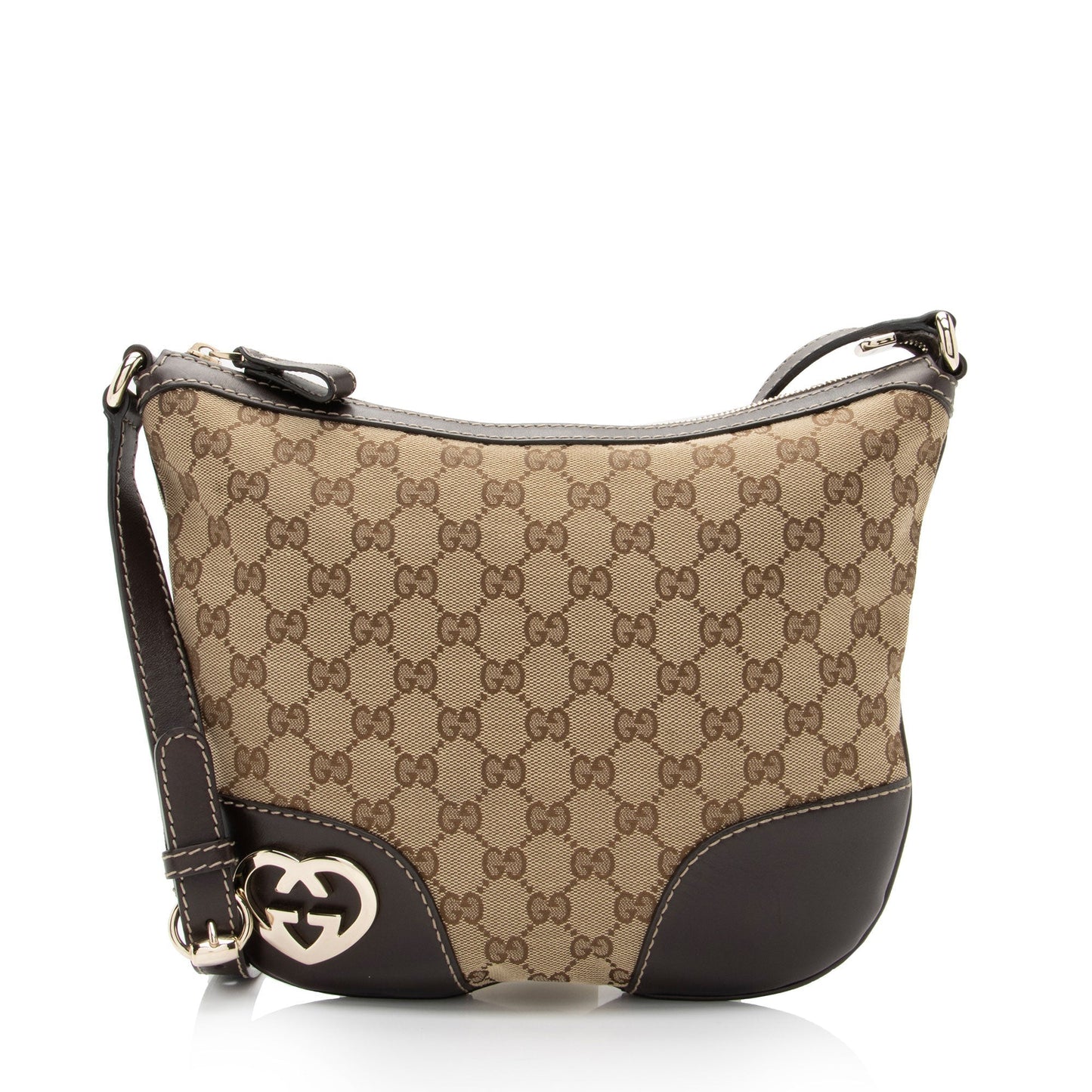 Gucci GG Interlocking Heart SHF-2gSnDY Leather Canvas Brown Beige Crossbody Bag