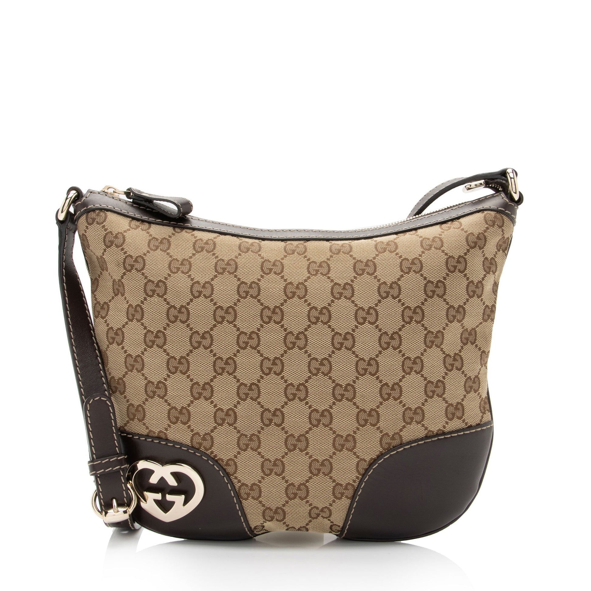 Gucci GG Interlocking Heart SHF-2gSnDY Leather Canvas Brown Beige Crossbody Bag