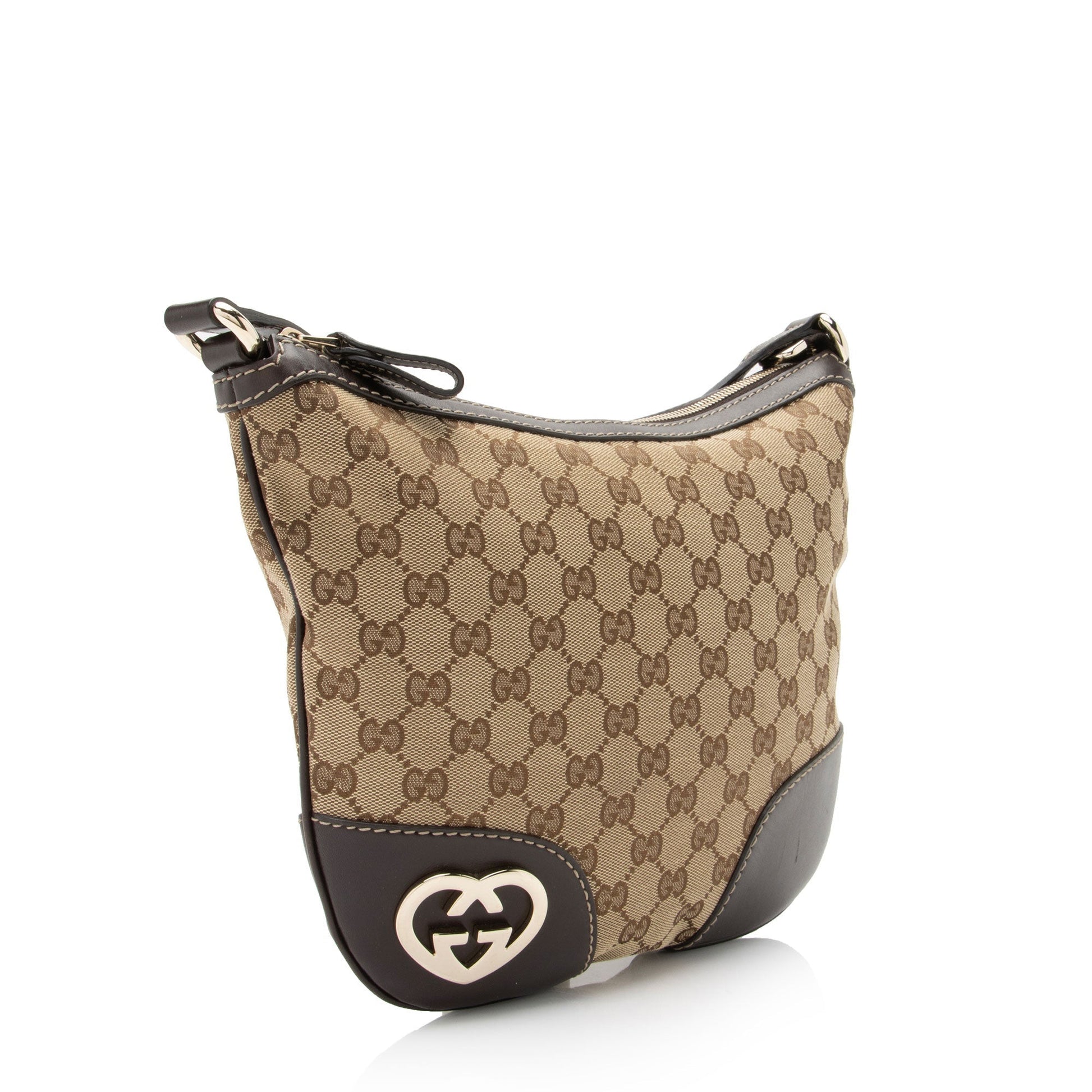 Gucci GG Interlocking Heart SHF-2gSnDY Leather Canvas Brown Beige Crossbody Bag