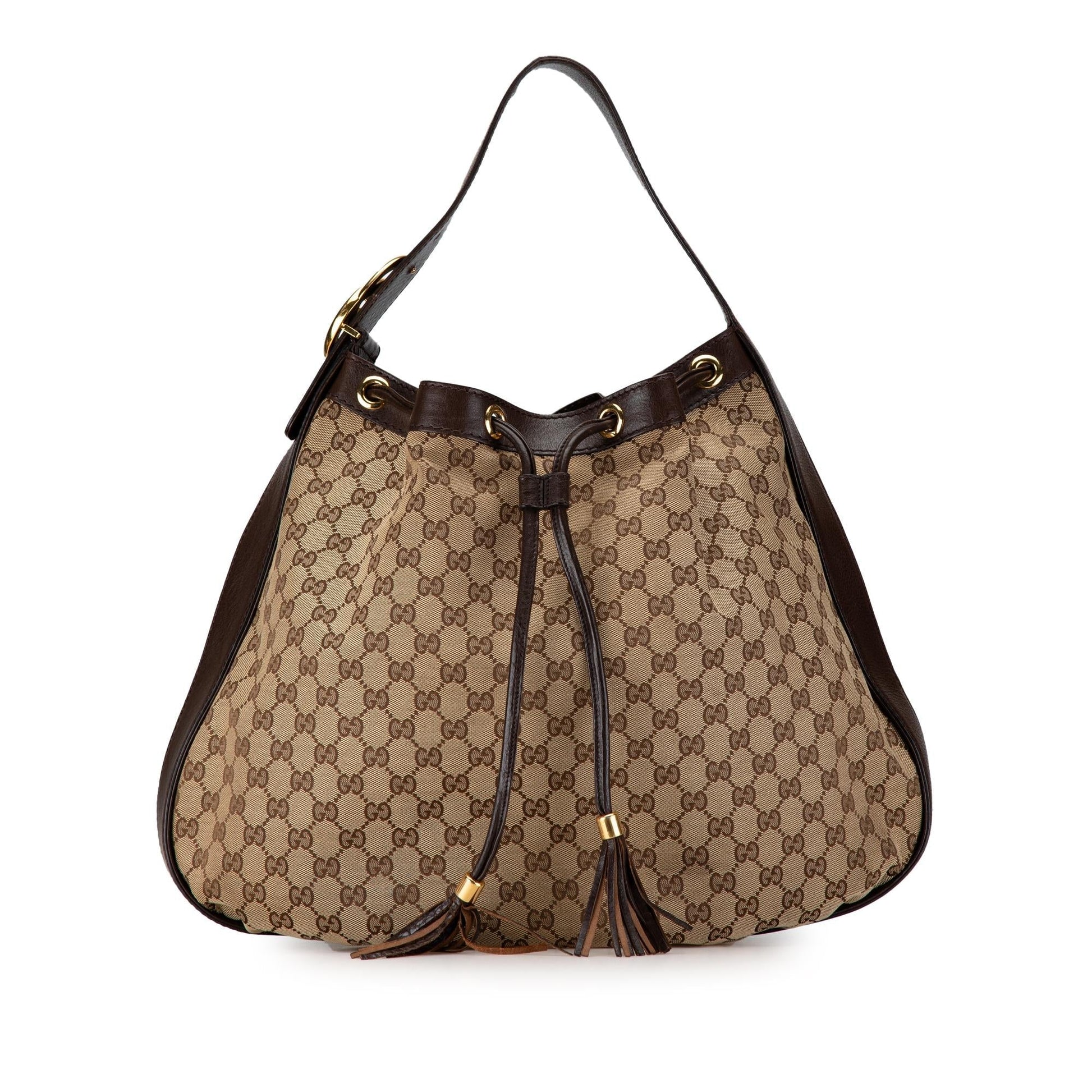 Gucci GG Interlocking Icon Drawstring SHG-lDQuIe Canvas Calf Brown Jewelry