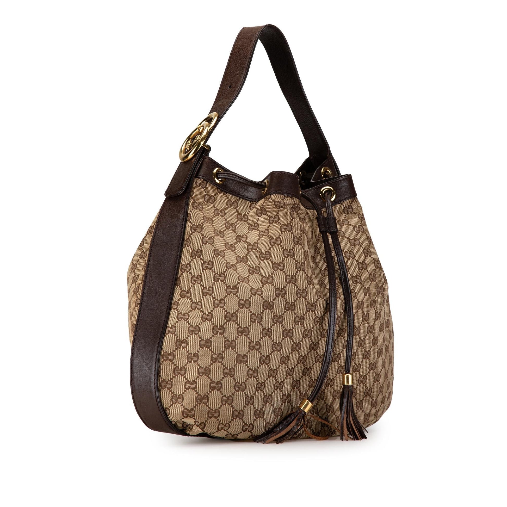Gucci GG Interlocking Icon Drawstring SHG-lDQuIe Canvas Calf Brown Jewelry