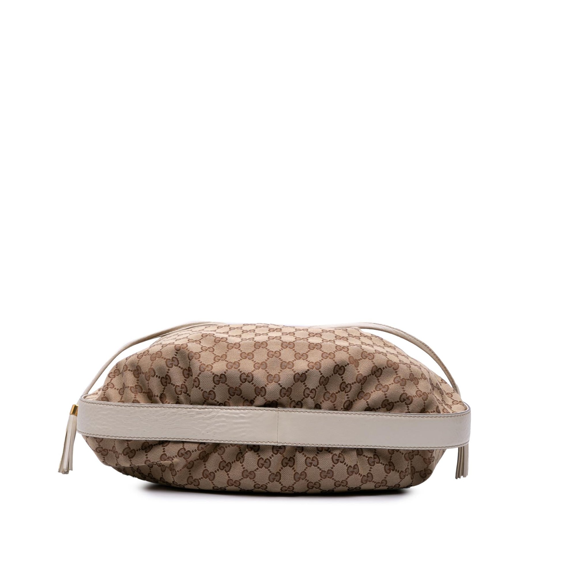 Gucci GG Interlocking Icon Drawstring Canvas Calf White Brown Jewelry