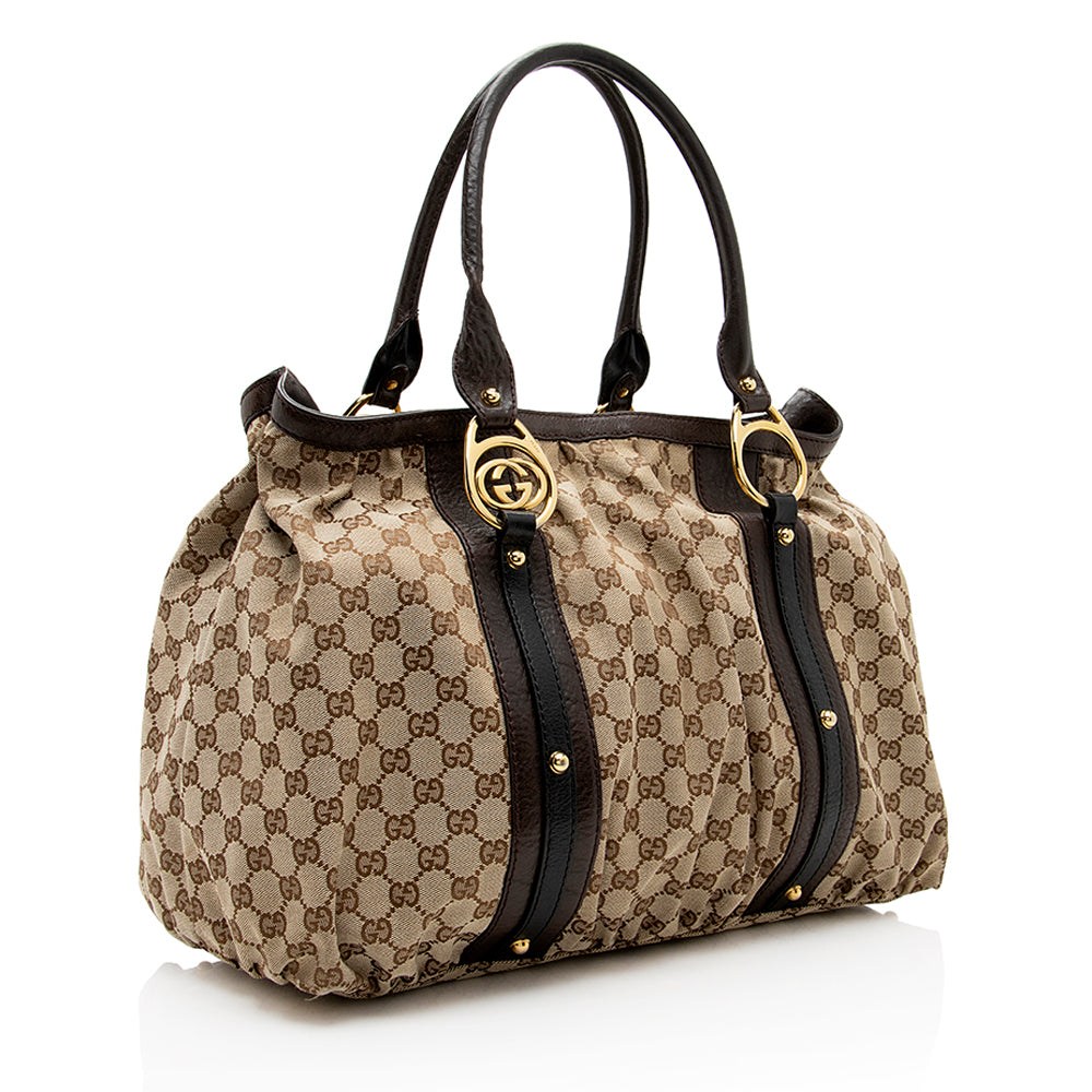 Gucci GG Interlocking - FINAL SHF Leather Canvas Brown Beige Tote Bag