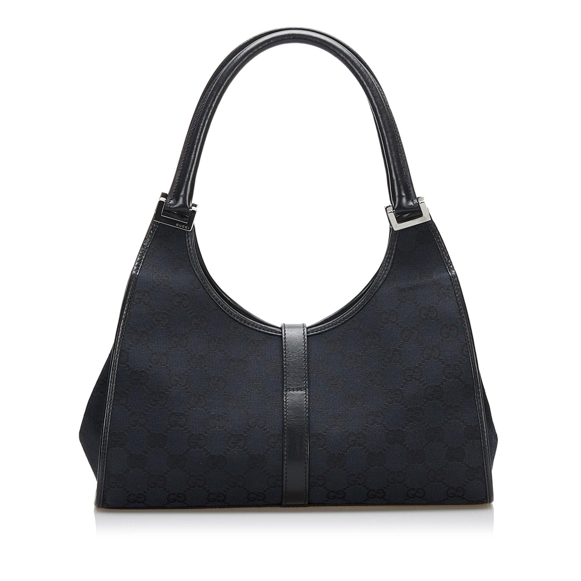 Gucci GG Jackie Bardot SHG Canvas Black Satchel Bag