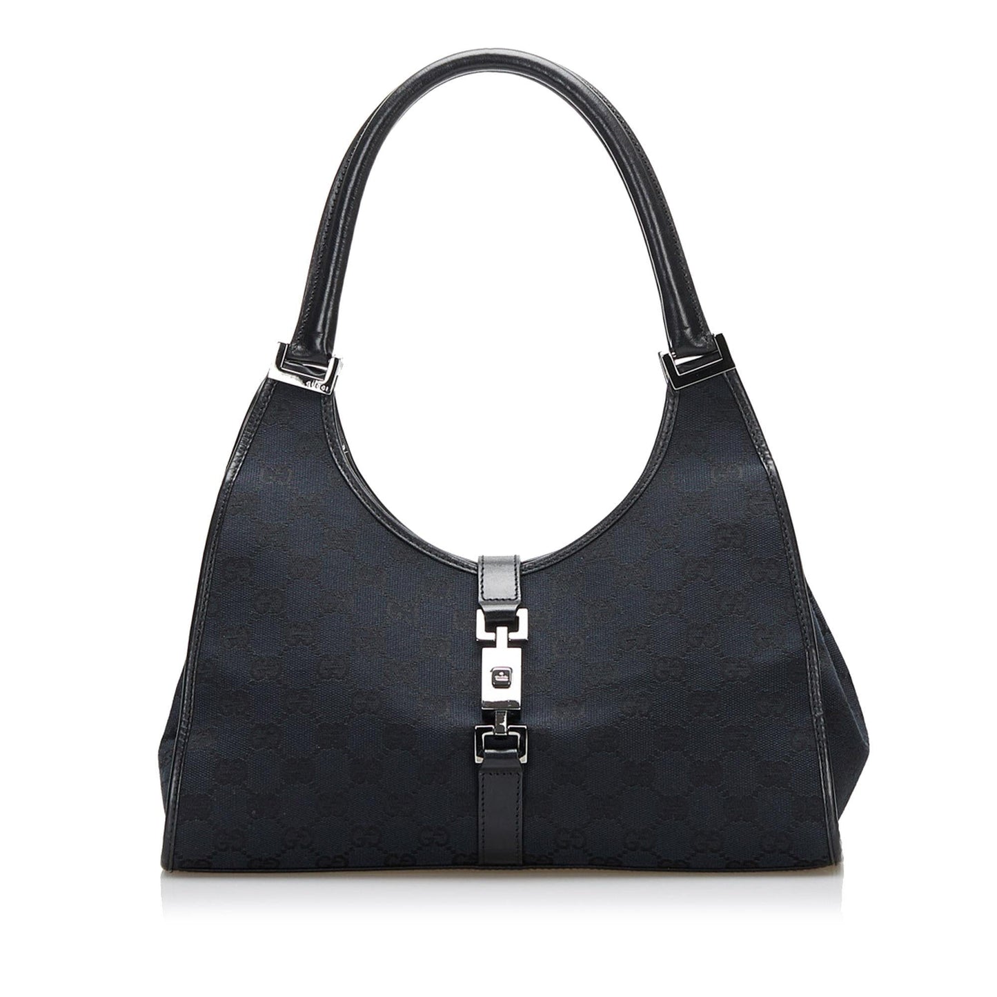 Gucci GG Jackie Bardot SHG Canvas Black Satchel Bag