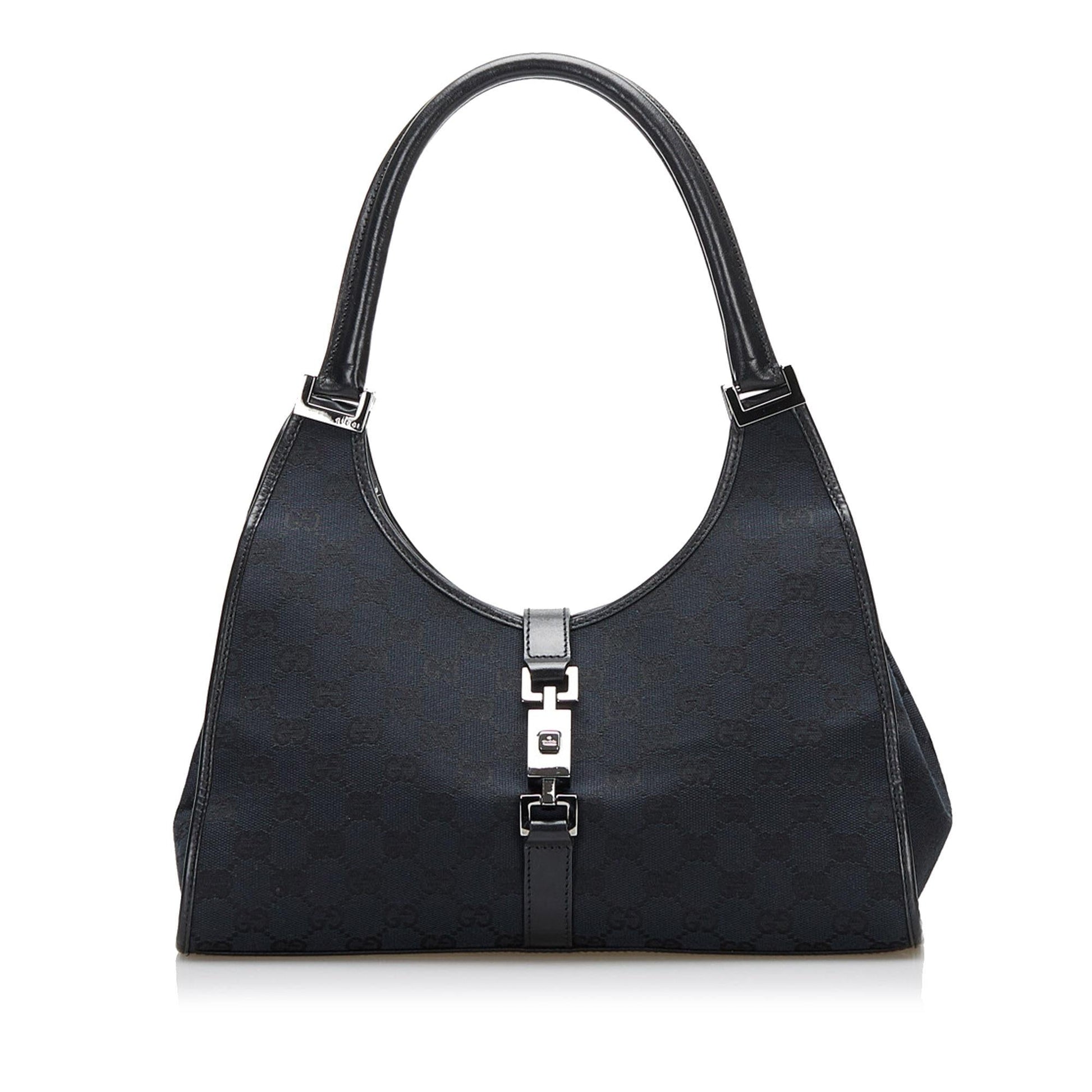 Gucci GG Jackie Bardot SHG Canvas Black Satchel Bag