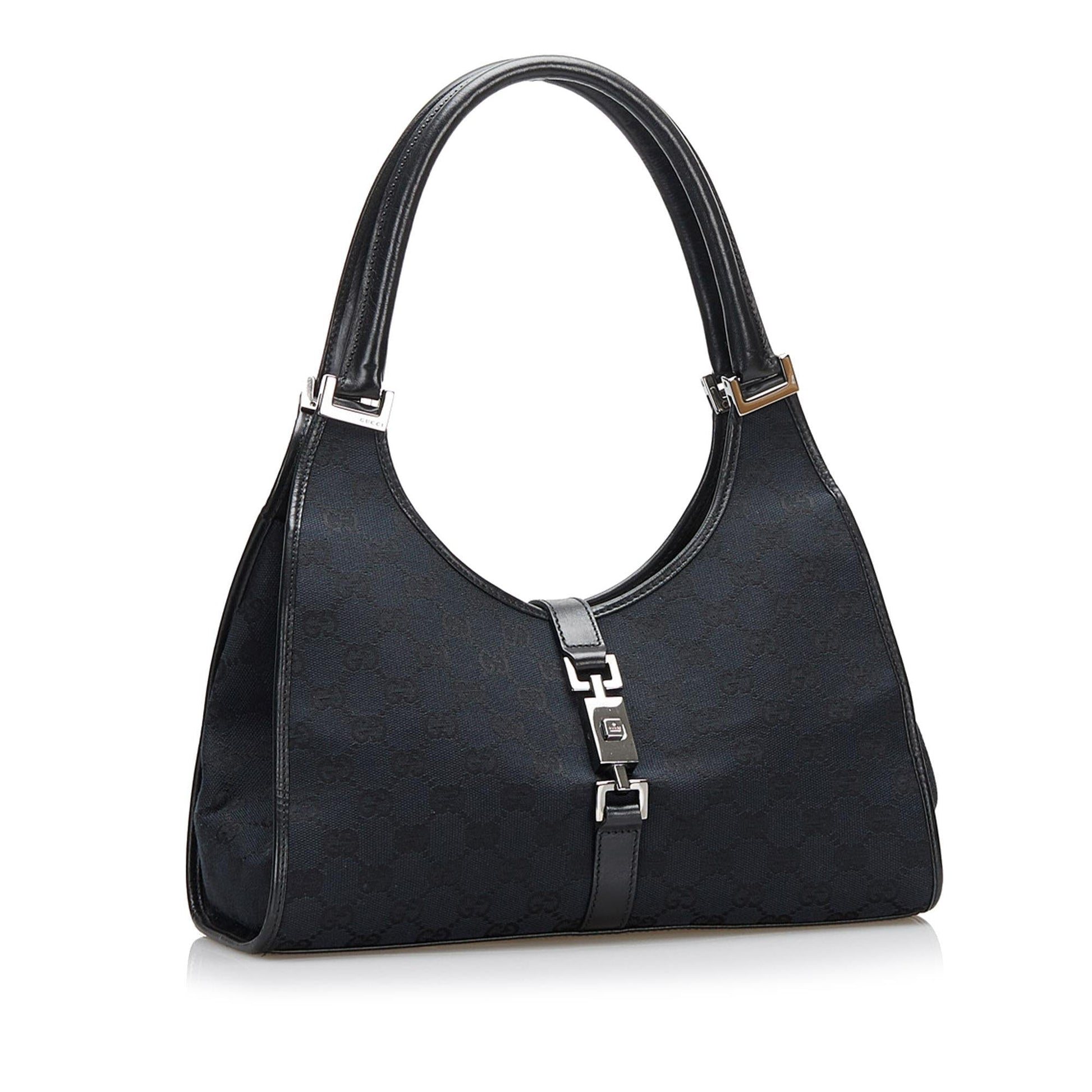 Gucci GG Jackie Bardot SHG Canvas Black Satchel Bag
