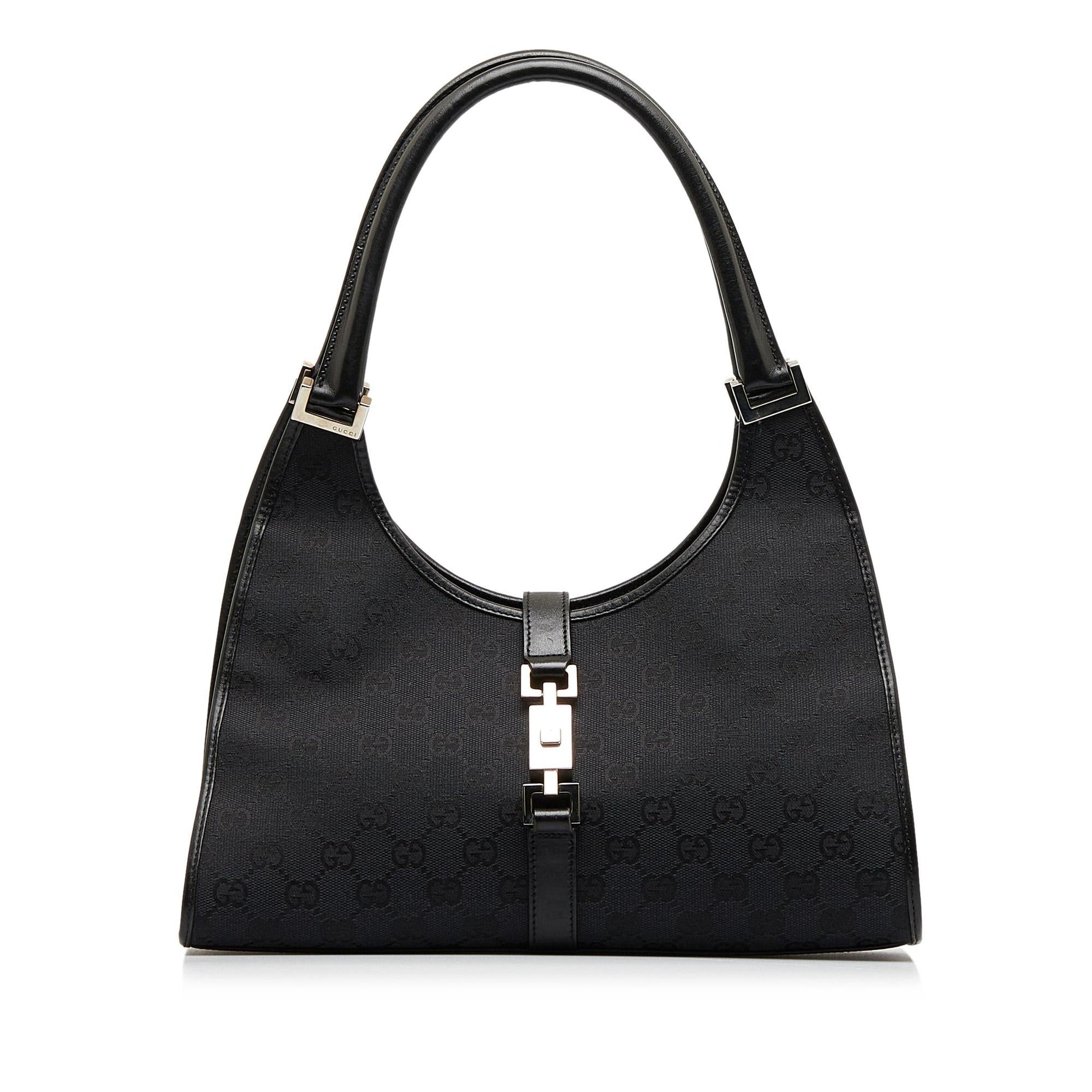 Gucci GG Jackie Bardot SHG-LxroRX Canvas Black Shoulder Bag