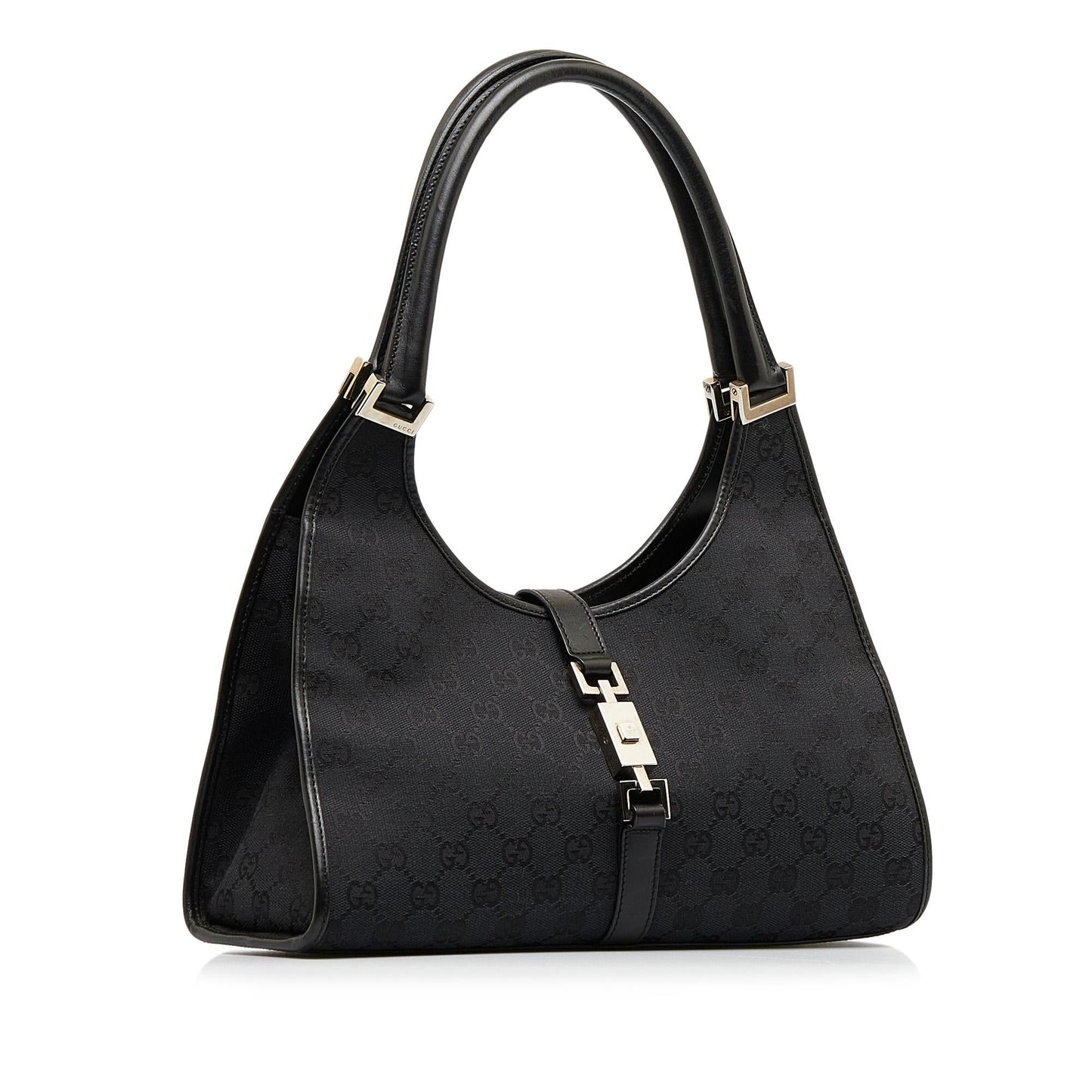 Gucci GG Jackie Bardot SHG-LxroRX Canvas Black Shoulder Bag