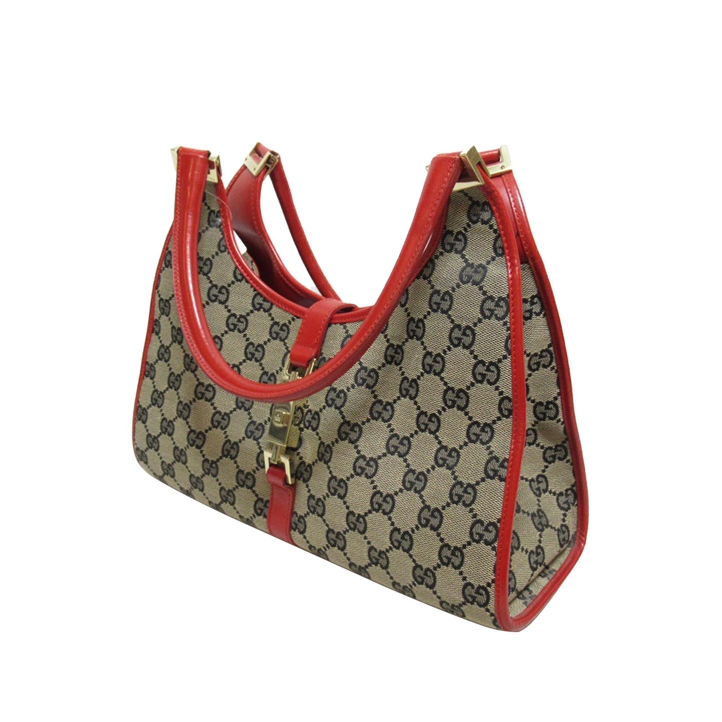 Gucci GG Jackie Bardot SHG-idDq4G Canvas Calf Brown Red Shoulder Bag