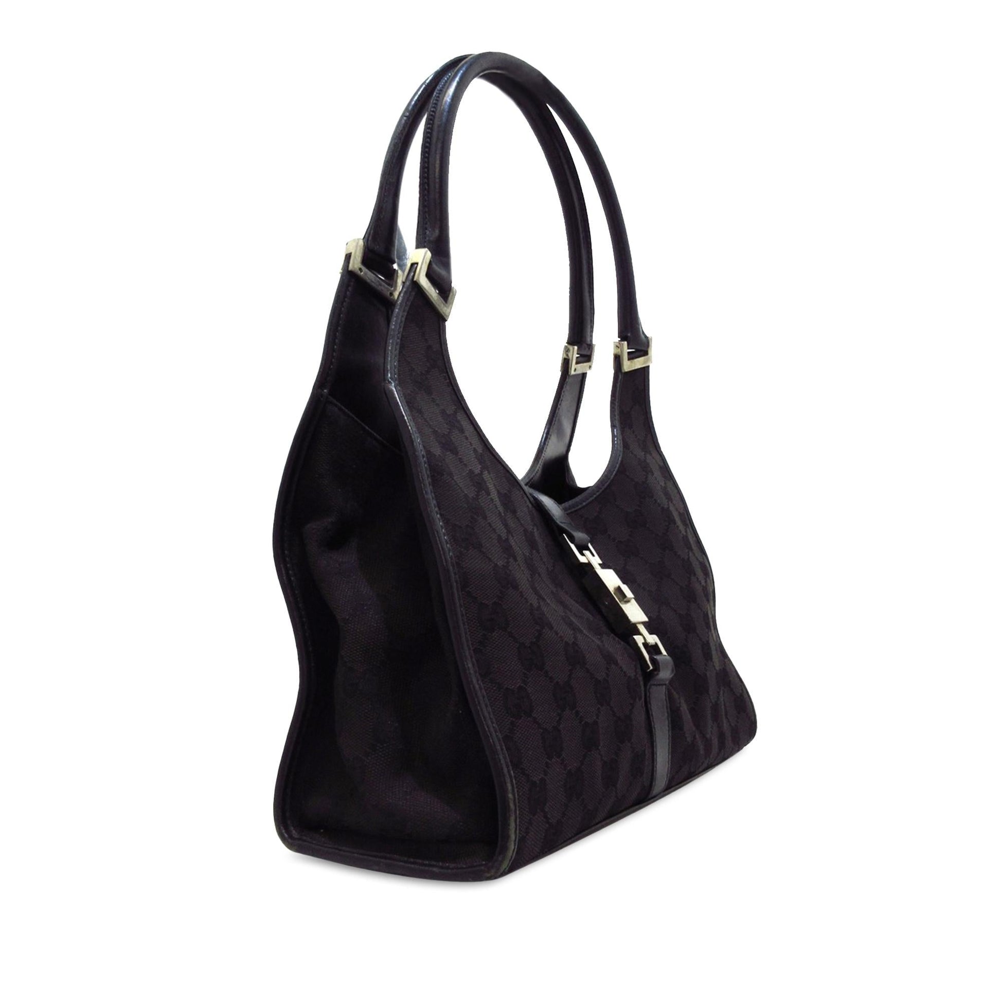 Gucci GG Jackie Bardot SHG-w9rGYu Canvas Calf Black Shoulder Bag