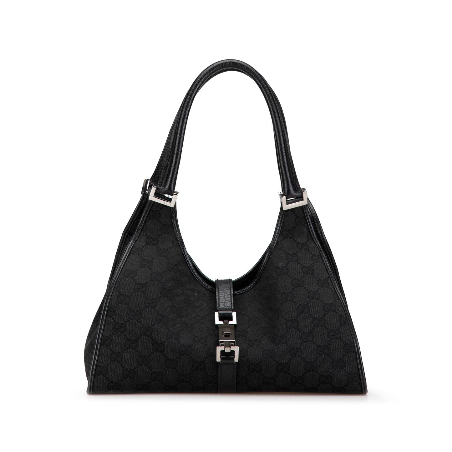 Gucci GG Jackie Bardot SHG-Xl6IZj Canvas Calf Black Shoulder Bag