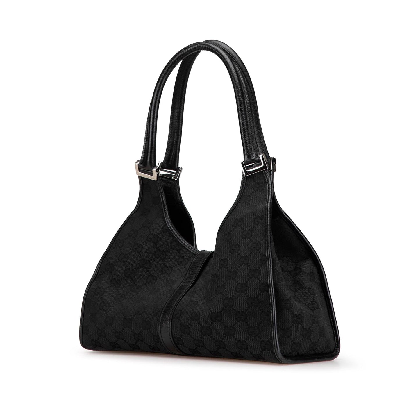 Gucci GG Jackie Bardot SHG-Xl6IZj Canvas Calf Black Shoulder Bag