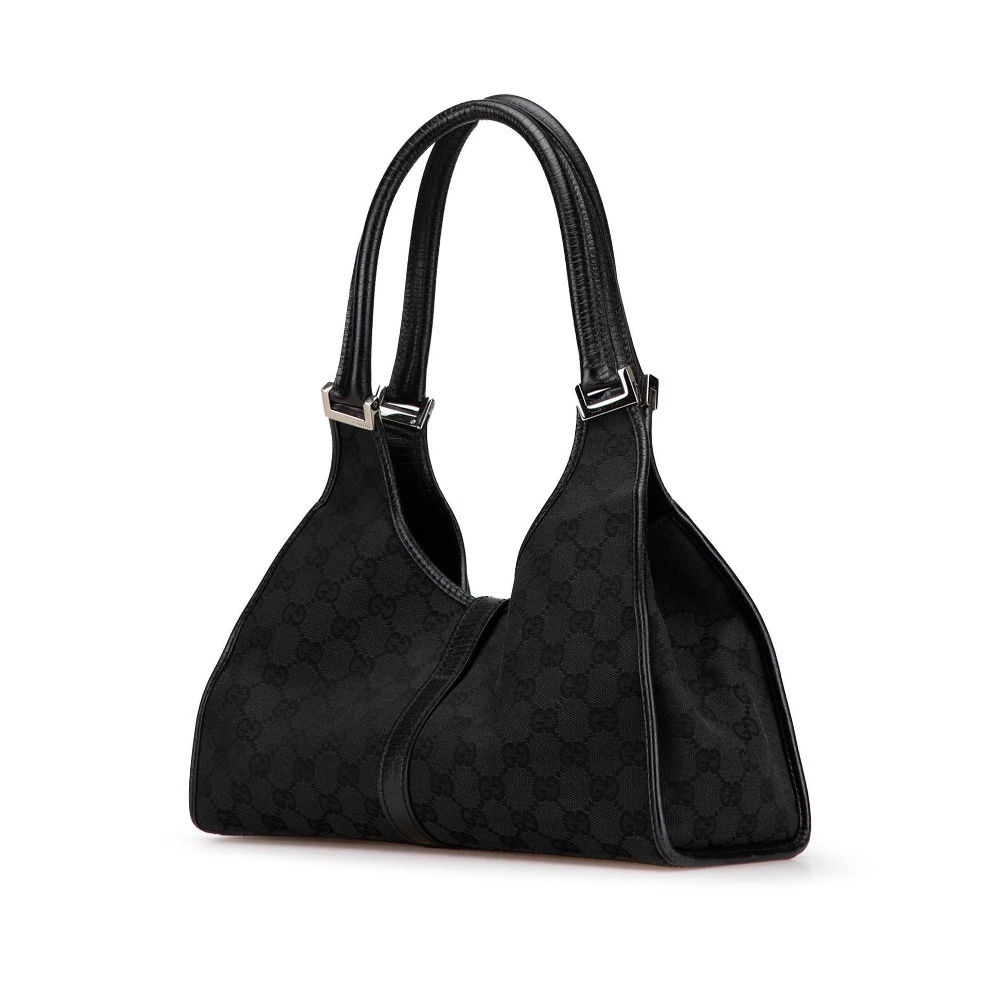 Gucci GG Jackie Bardot SHG-Xl6IZj Canvas Calf Black Shoulder Bag