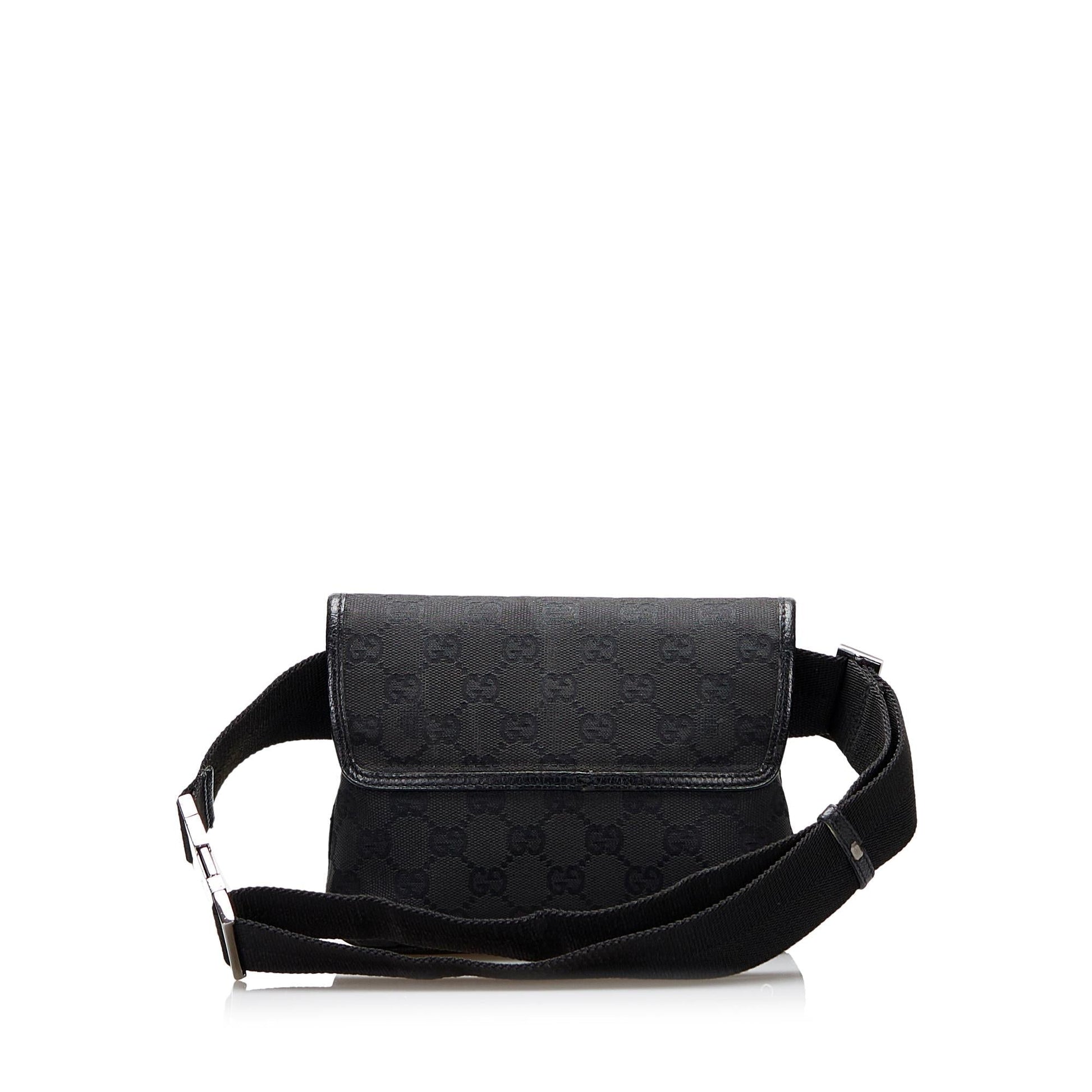 Gucci GG Jackie Belt SHG-otg5FK Canvas Calf Black Accessory