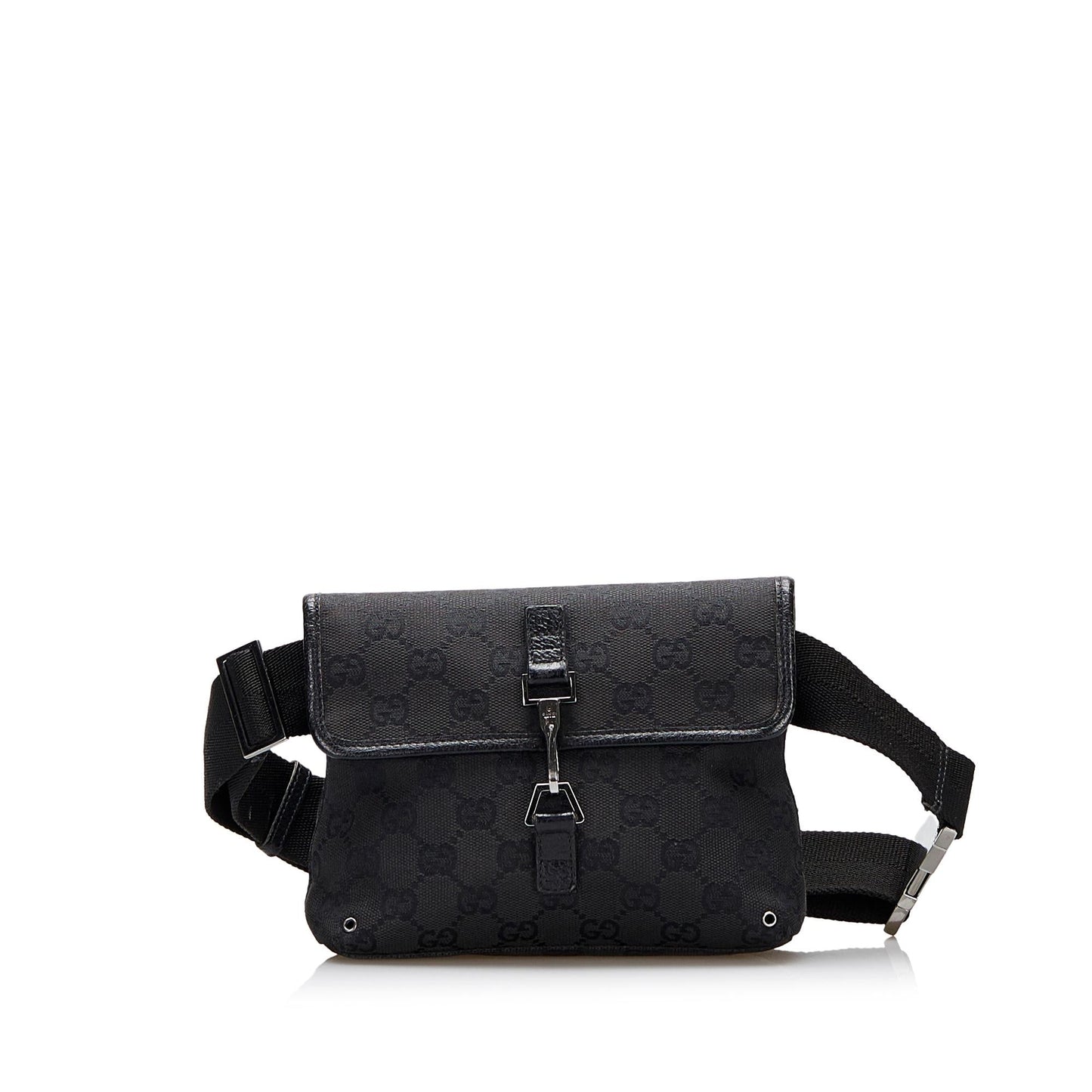 Gucci GG Jackie Belt SHG-otg5FK Canvas Calf Black Accessory