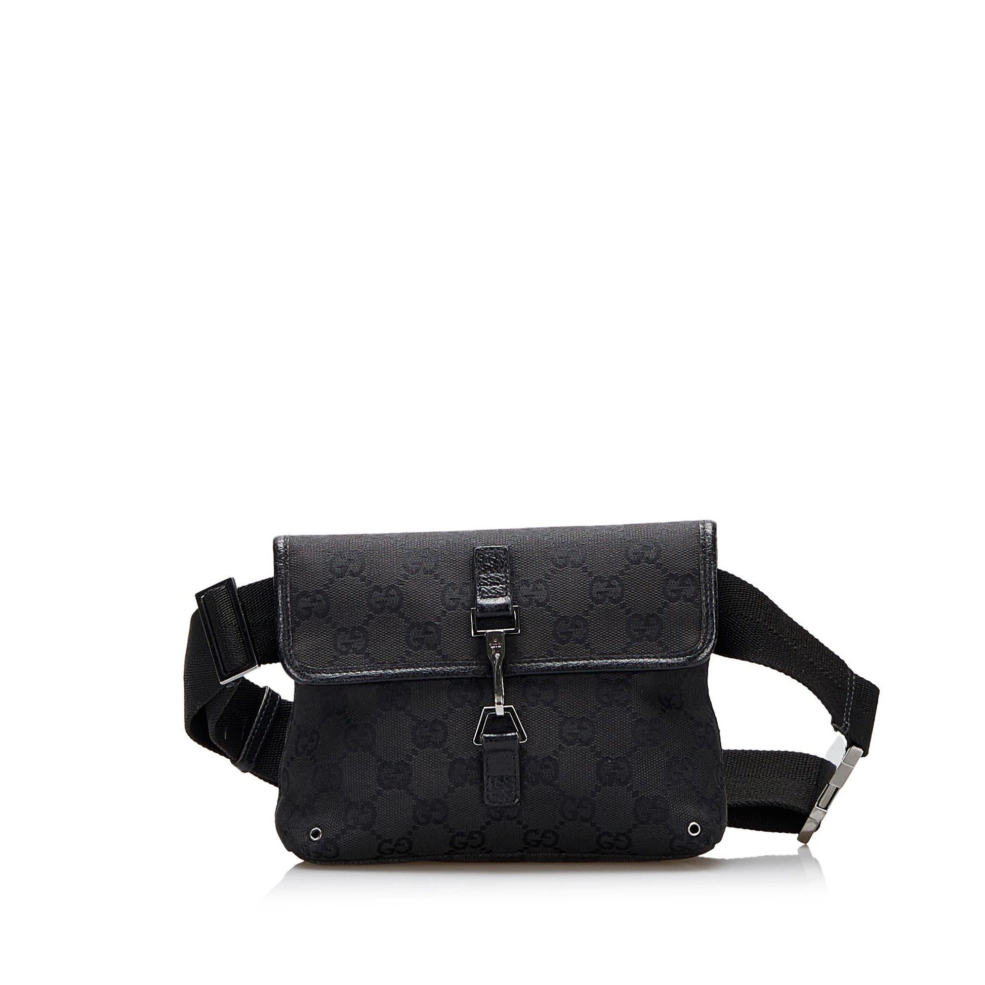 Gucci GG Jackie Belt SHG-otg5FK Canvas Calf Black Accessory