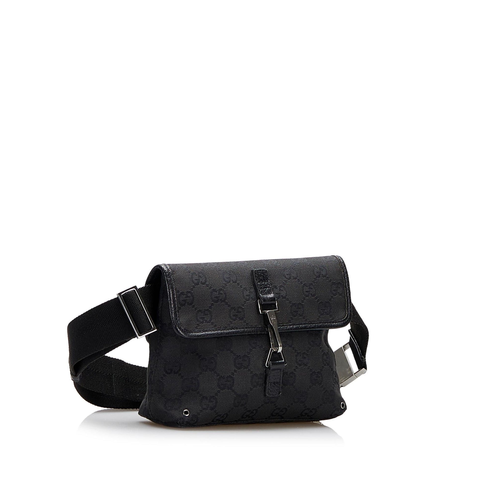 Gucci GG Jackie Belt SHG-otg5FK Canvas Calf Black Accessory