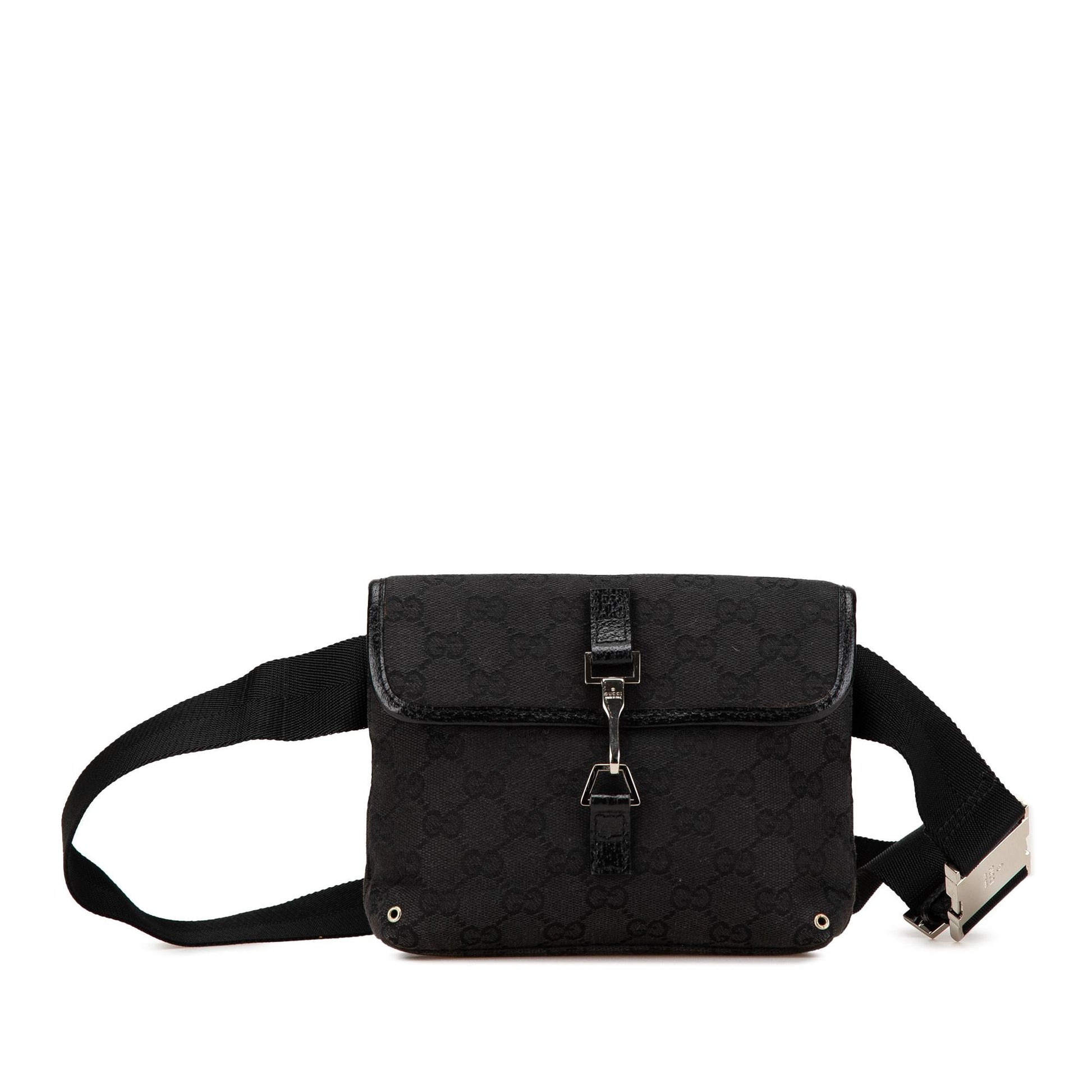 Gucci GG Jackie Belt SHG-n1jtZ2 Canvas Calf Black Accessory