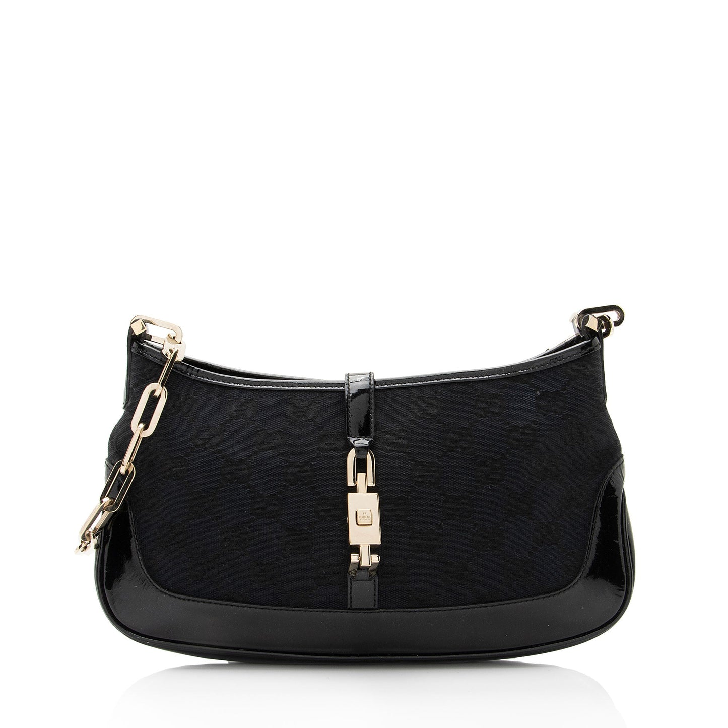 Gucci GG Jackie Chain SHF-MrNplz Leather Canvas Patent Black Shoulder Bag