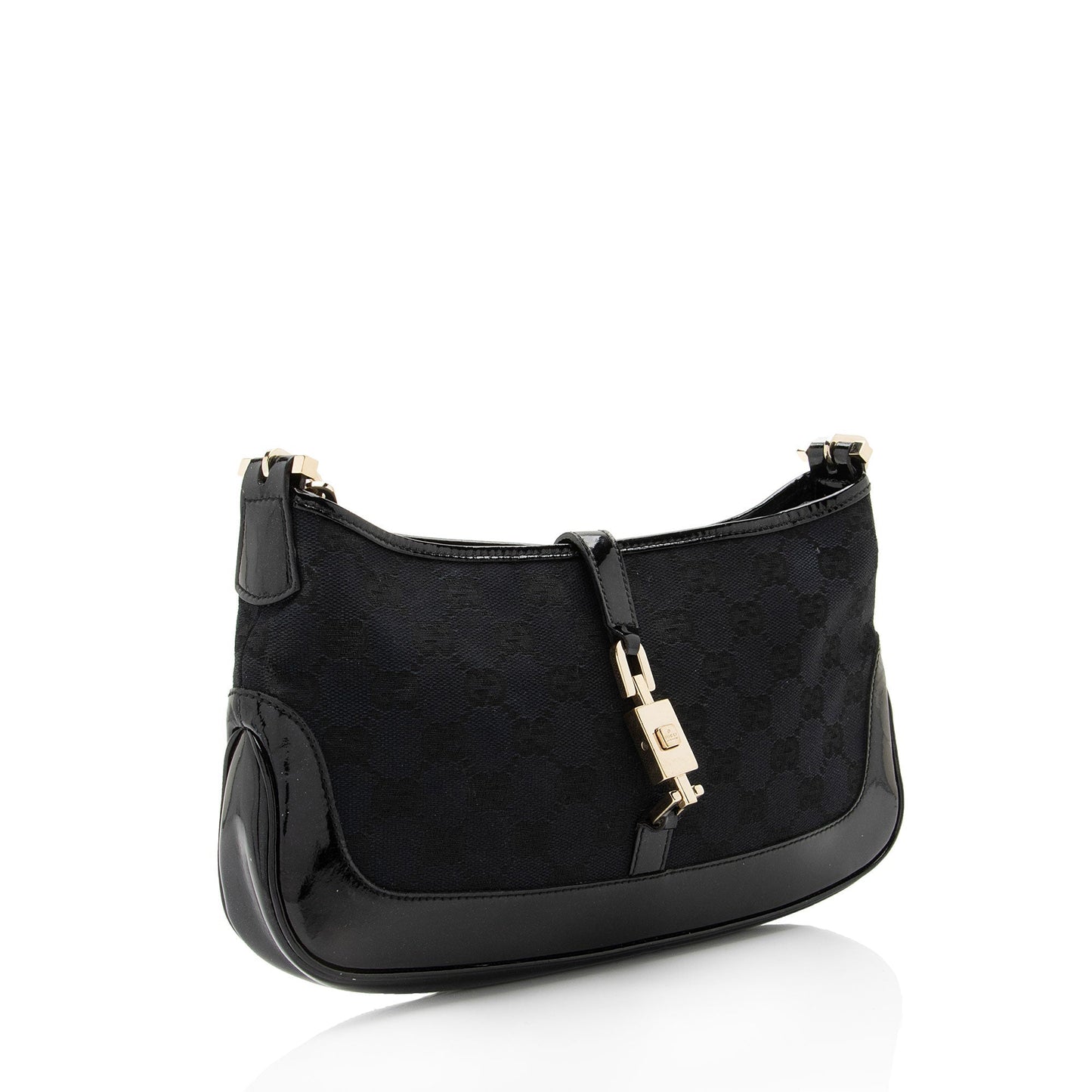 Gucci GG Jackie Chain SHF-MrNplz Leather Canvas Patent Black Shoulder Bag