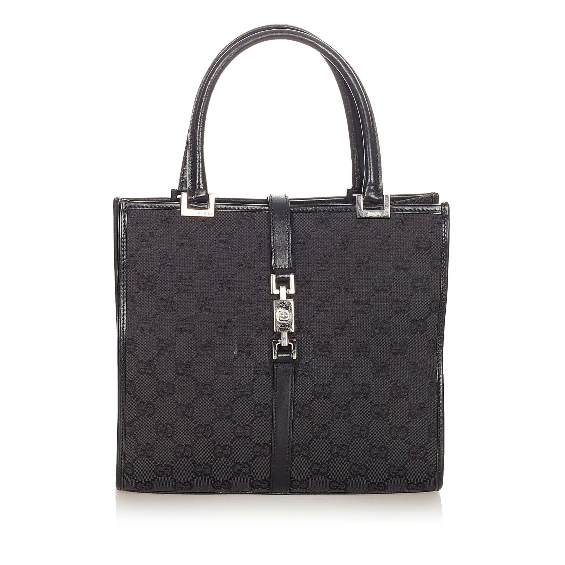 Gucci GG Jackie SHG Canvas Calf Black Satchel Bag Handbag Shg