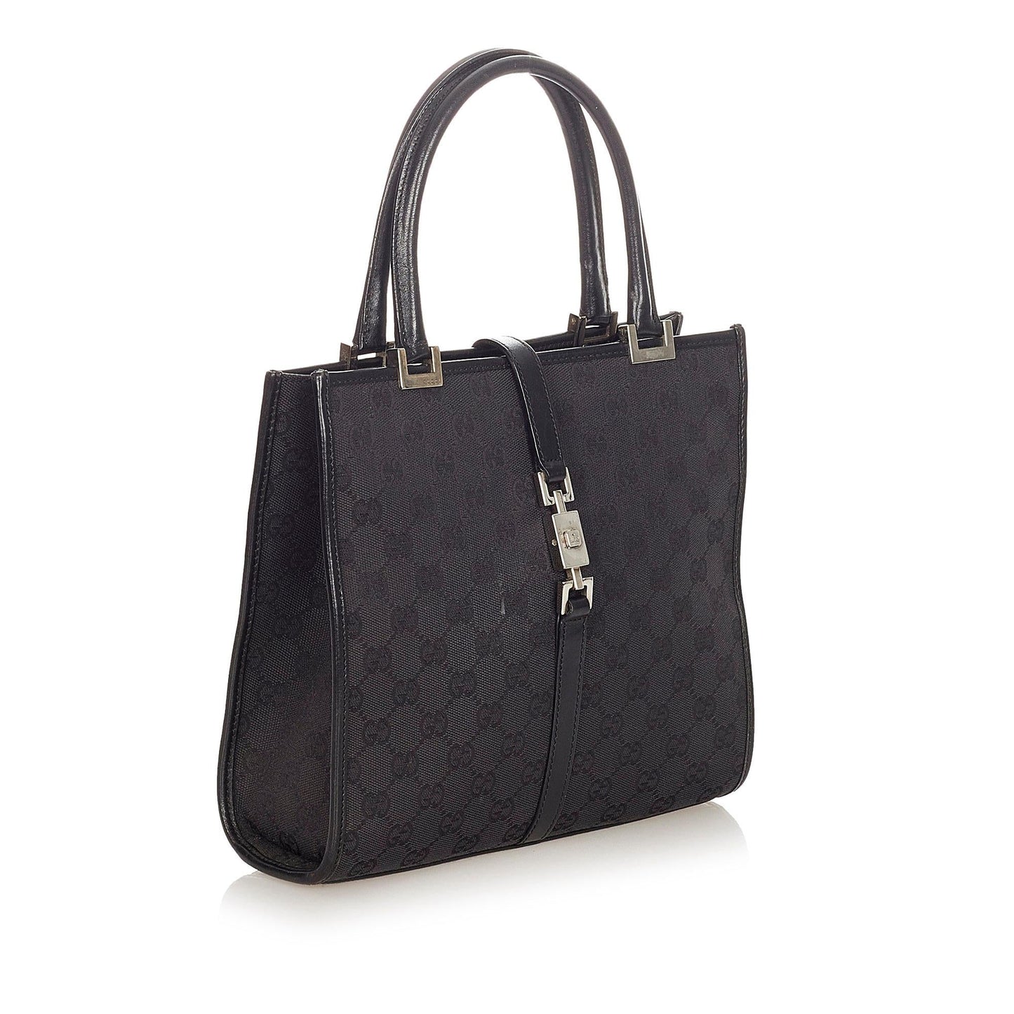 Gucci GG Jackie SHG Canvas Calf Black Satchel Bag Handbag Shg