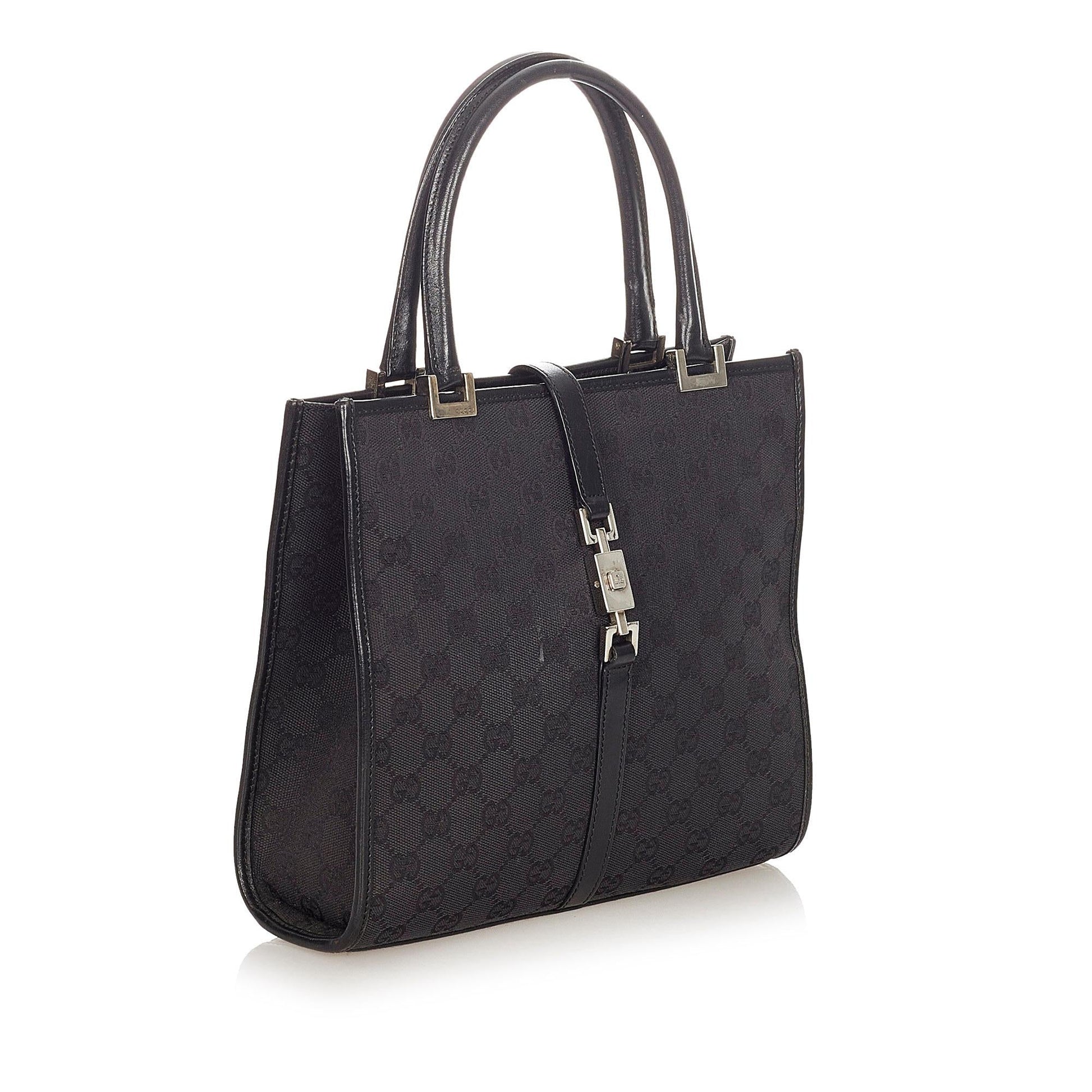 Gucci GG Jackie SHG Canvas Calf Black Satchel Bag Handbag Shg