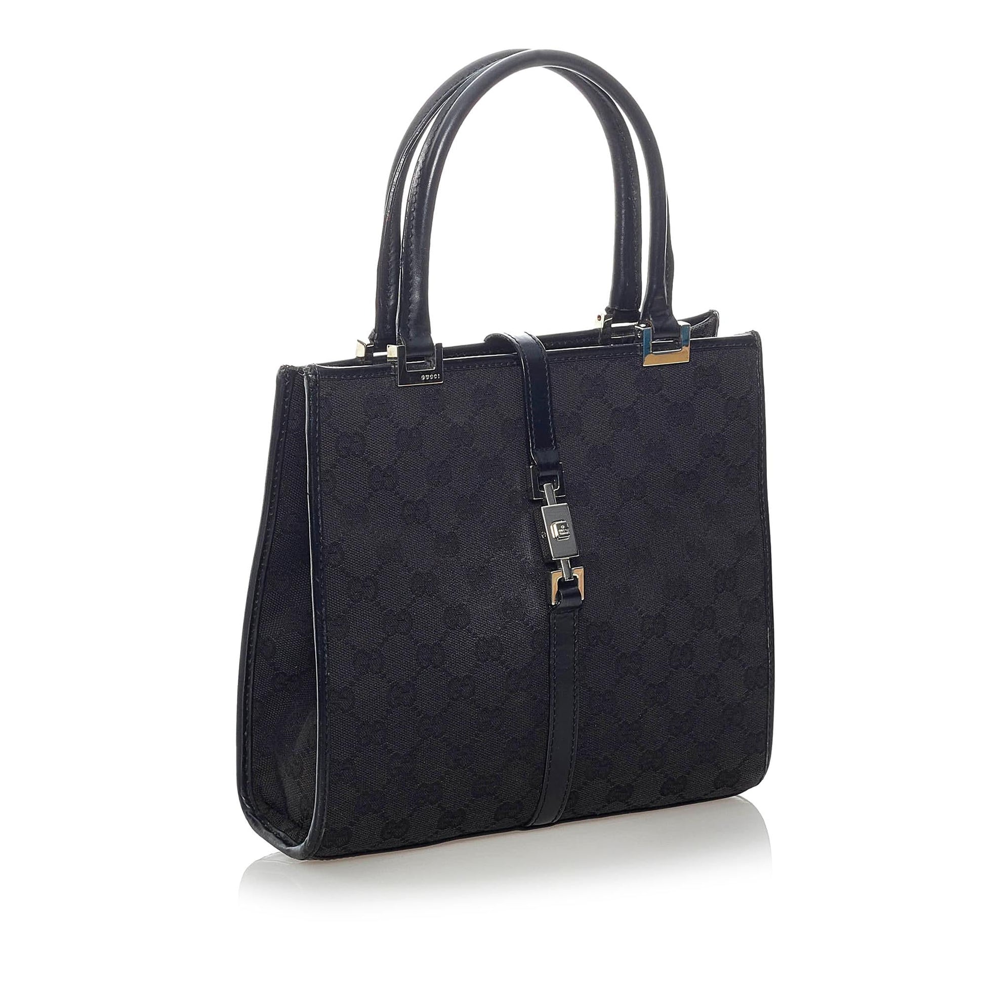 Gucci GG Jackie SHG Canvas Black Satchel Bag