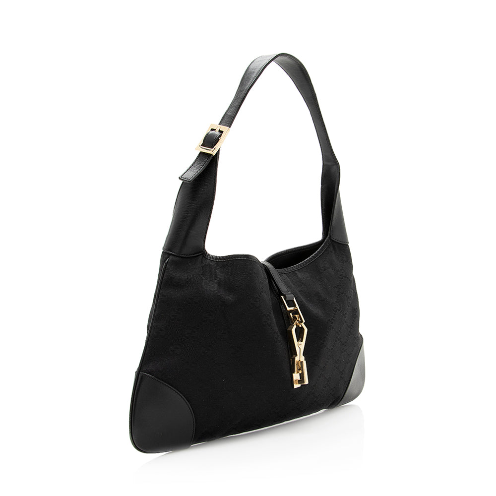 Gucci GG Jackie SHF Leather Canvas Black Shoulder Bag