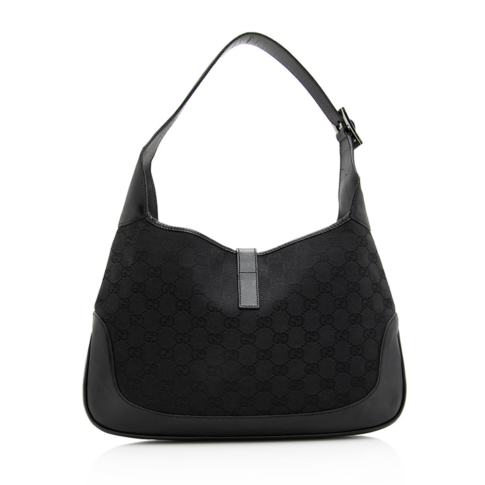 Gucci GG Jackie SHF Leather Canvas Black Shoulder Bag Hobo Shf