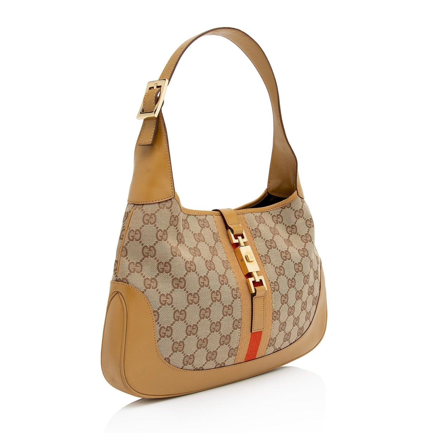 Gucci GG Jackie SHF-fUN11C Leather Canvas Nylon Beige Shoulder Bag