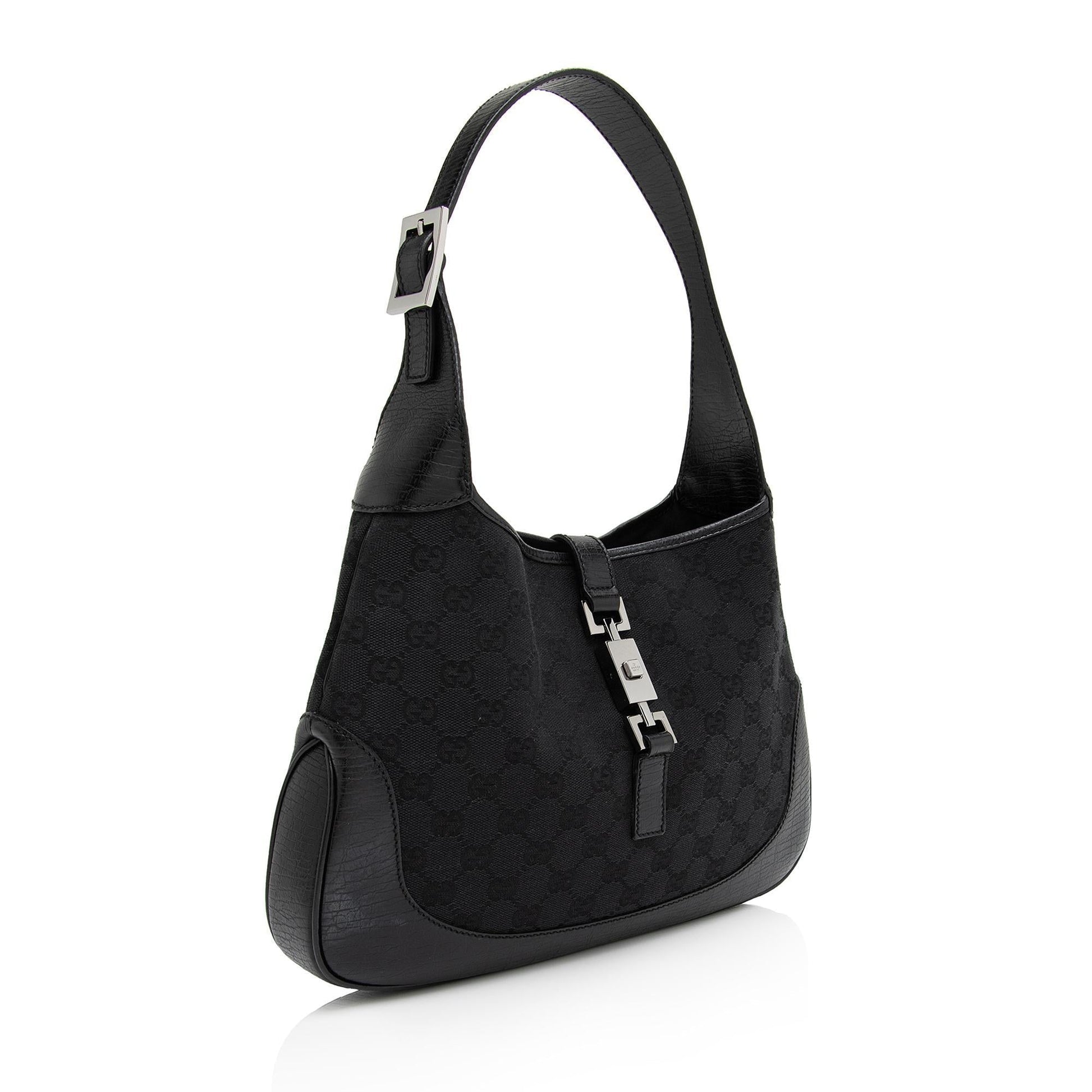 Gucci GG Jackie SHF-09jnSd Leather Canvas Black Shoulder Bag