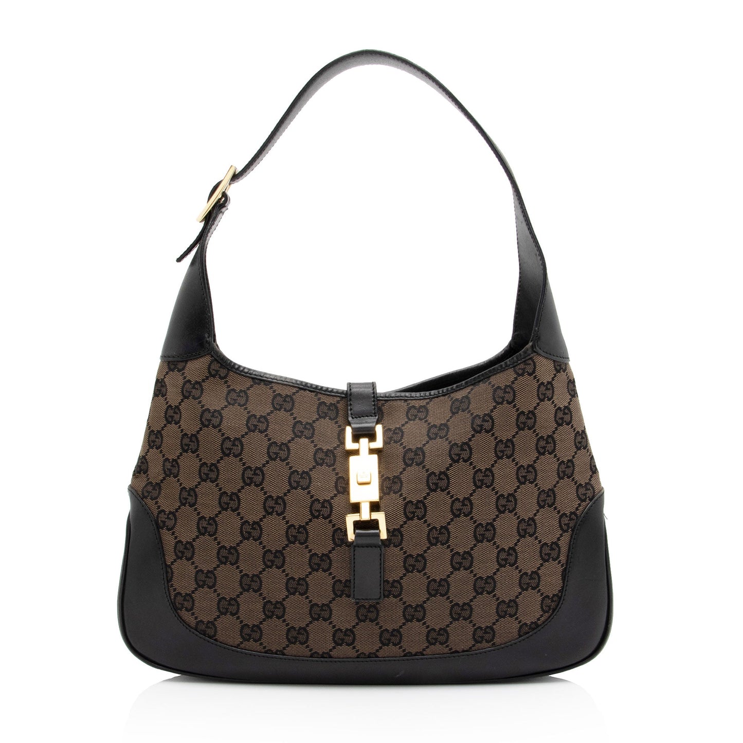Gucci GG Jackie SHF-HRXvrR Leather Canvas Black Brown Shoulder Bag
