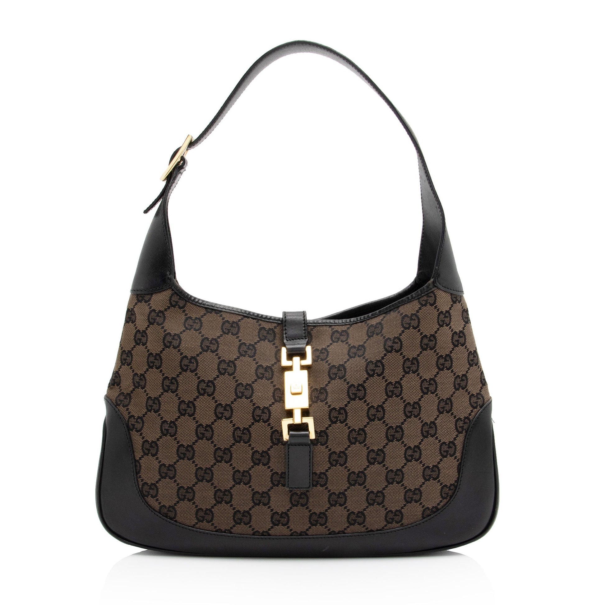 Gucci GG Jackie SHF-HRXvrR Leather Canvas Black Brown Shoulder Bag