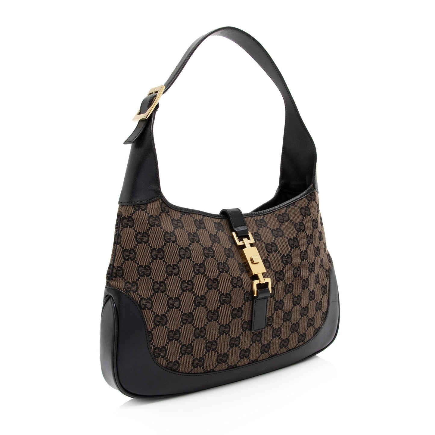 Gucci GG Jackie SHF-HRXvrR Leather Canvas Black Brown Shoulder Bag