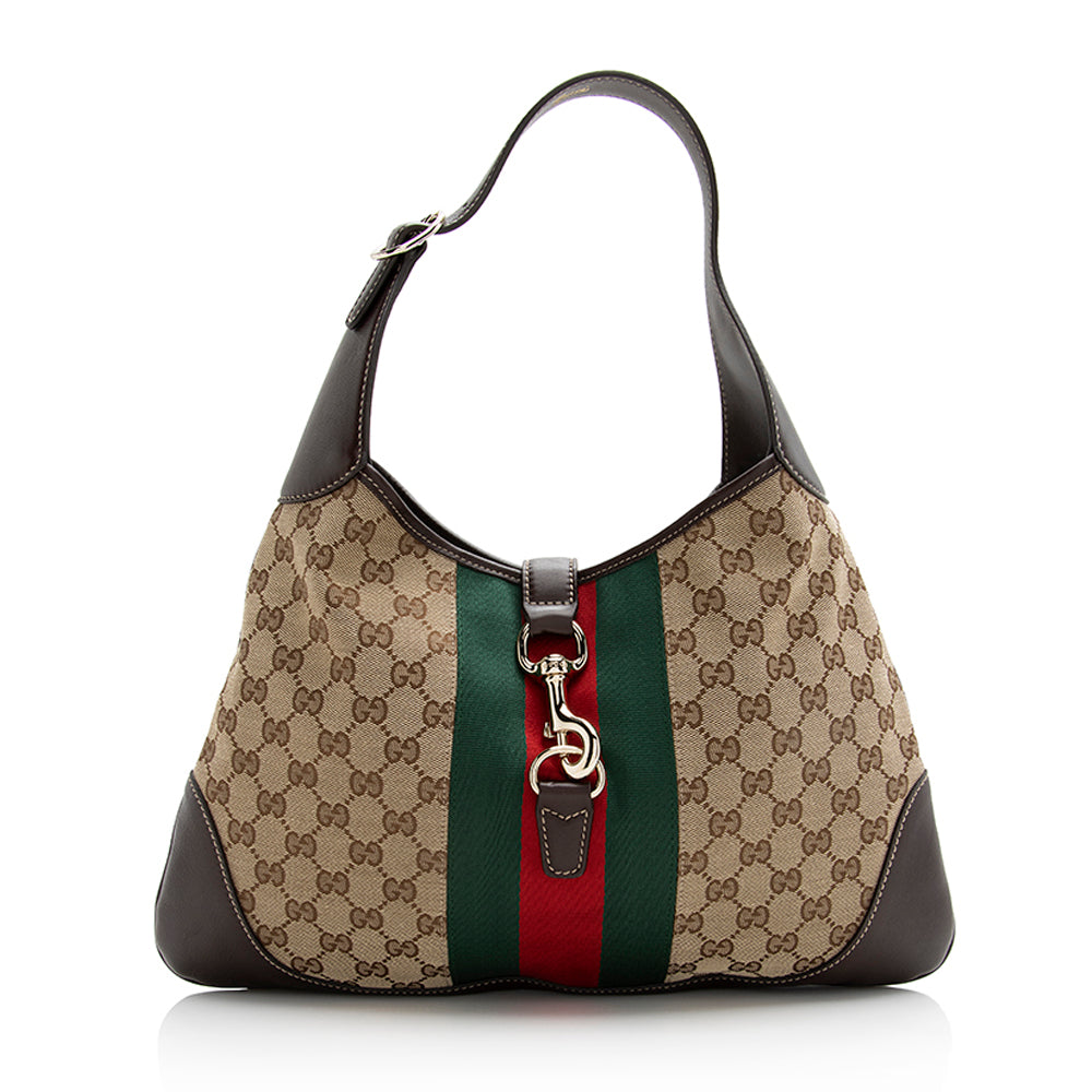 Gucci GG Jackie SHF Leather Canvas Nylon Brown Shoulder Bag