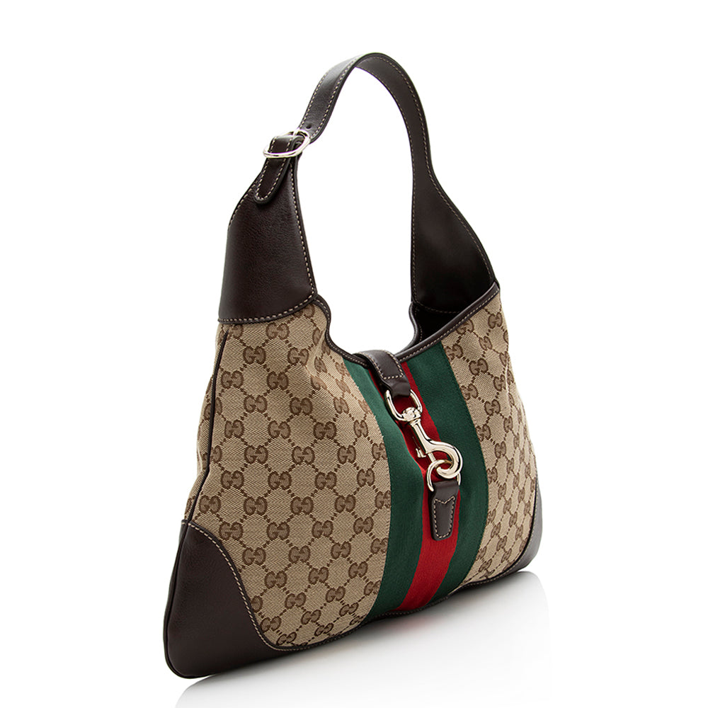 Gucci GG Jackie SHF Leather Canvas Nylon Brown Shoulder Bag