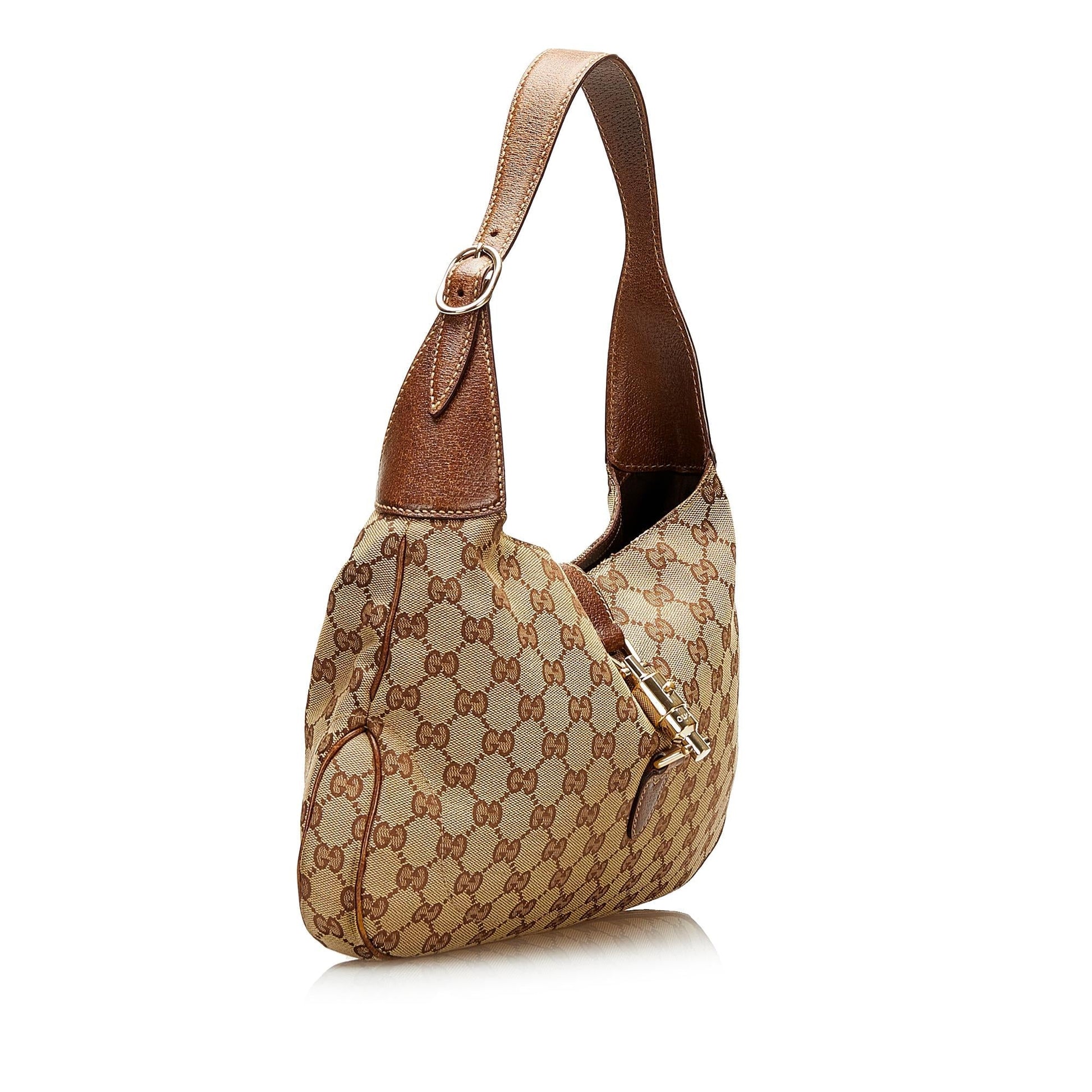 Gucci GG Jackie O SHG Canvas Calf Brown Shoulder Bag