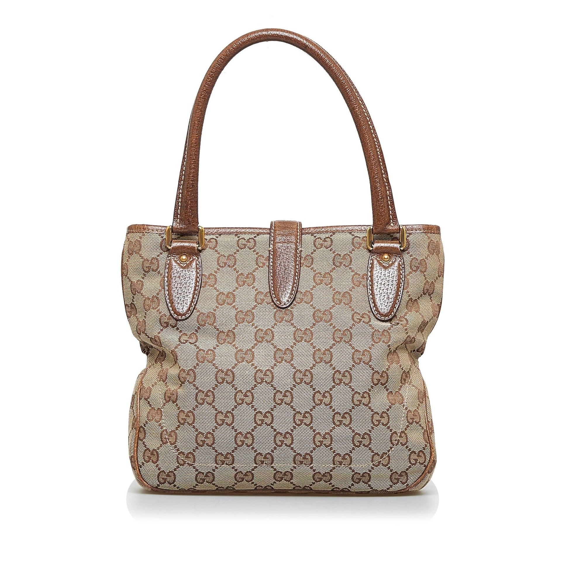 Gucci GG Jackie Piston Lock SHG-R6bLVW Canvas Calf Brown Satchel Bag