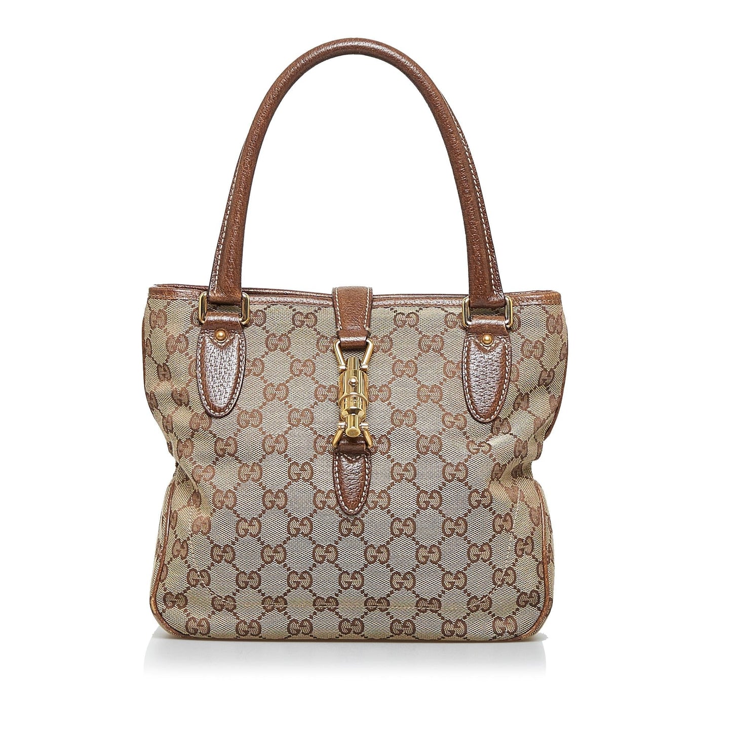 Gucci GG Jackie Piston Lock SHG-R6bLVW Canvas Calf Brown Satchel Bag