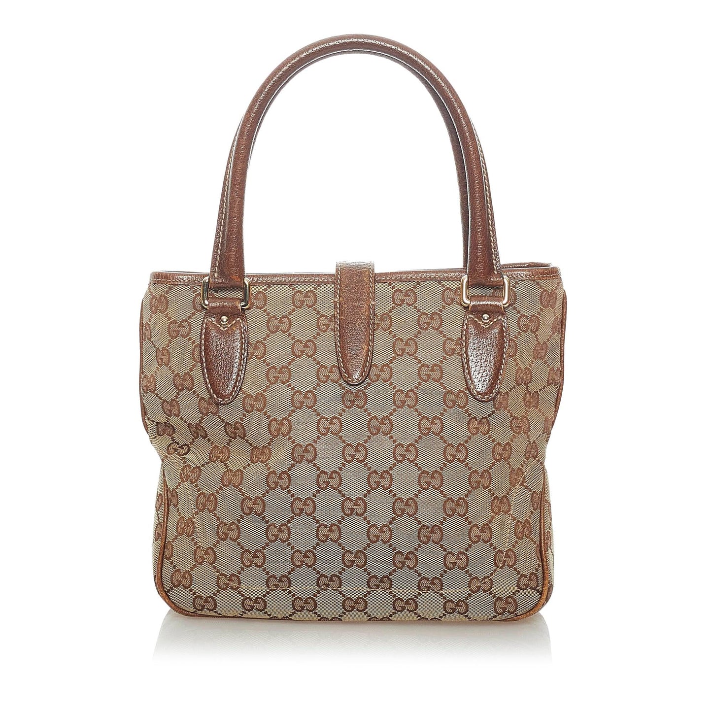 Gucci GG Jackie Piston Lock SHG Canvas Calf Brown Tote Bag