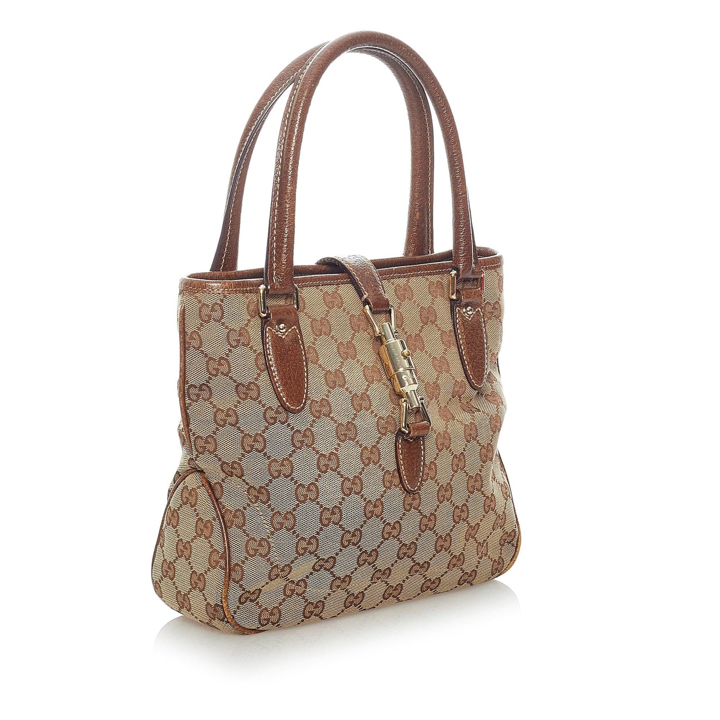 Gucci GG Jackie Piston Lock SHG Canvas Calf Brown Tote Bag