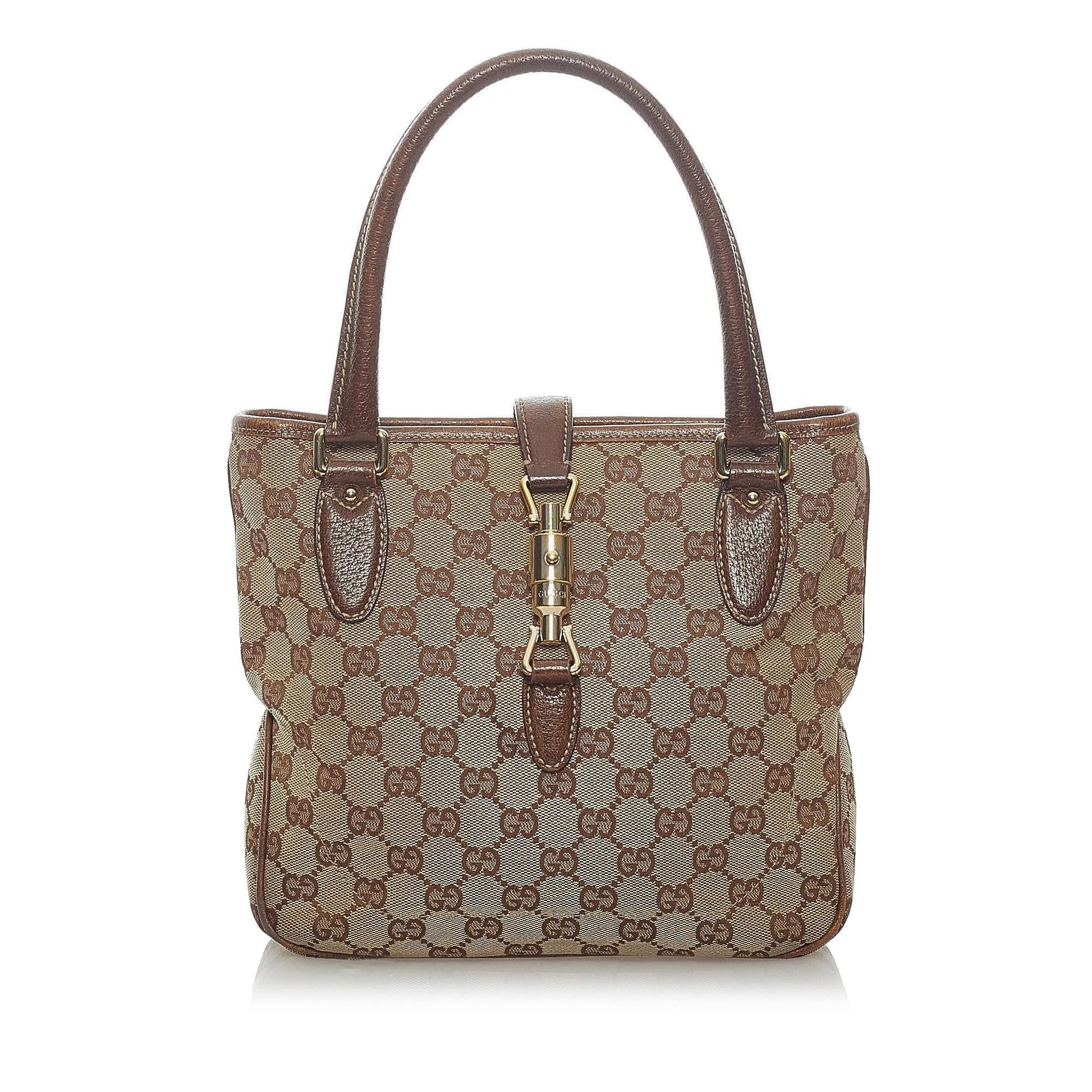 Gucci GG Jackie Piston Lock SHG Canvas Brown Tote Bag