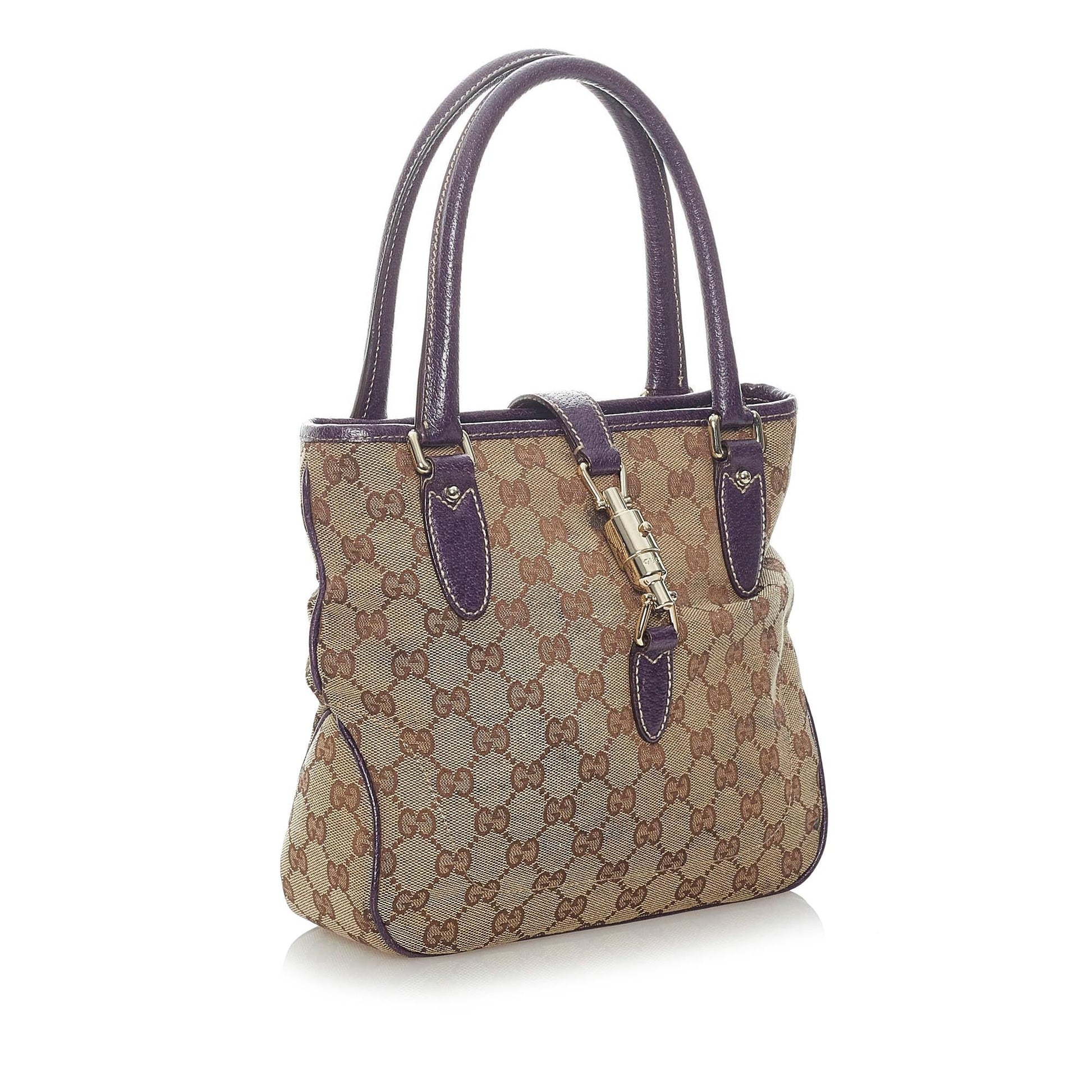 Gucci GG Jackie Piston Lock SHG Canvas Calf Brown Tote Bag Tote Shg