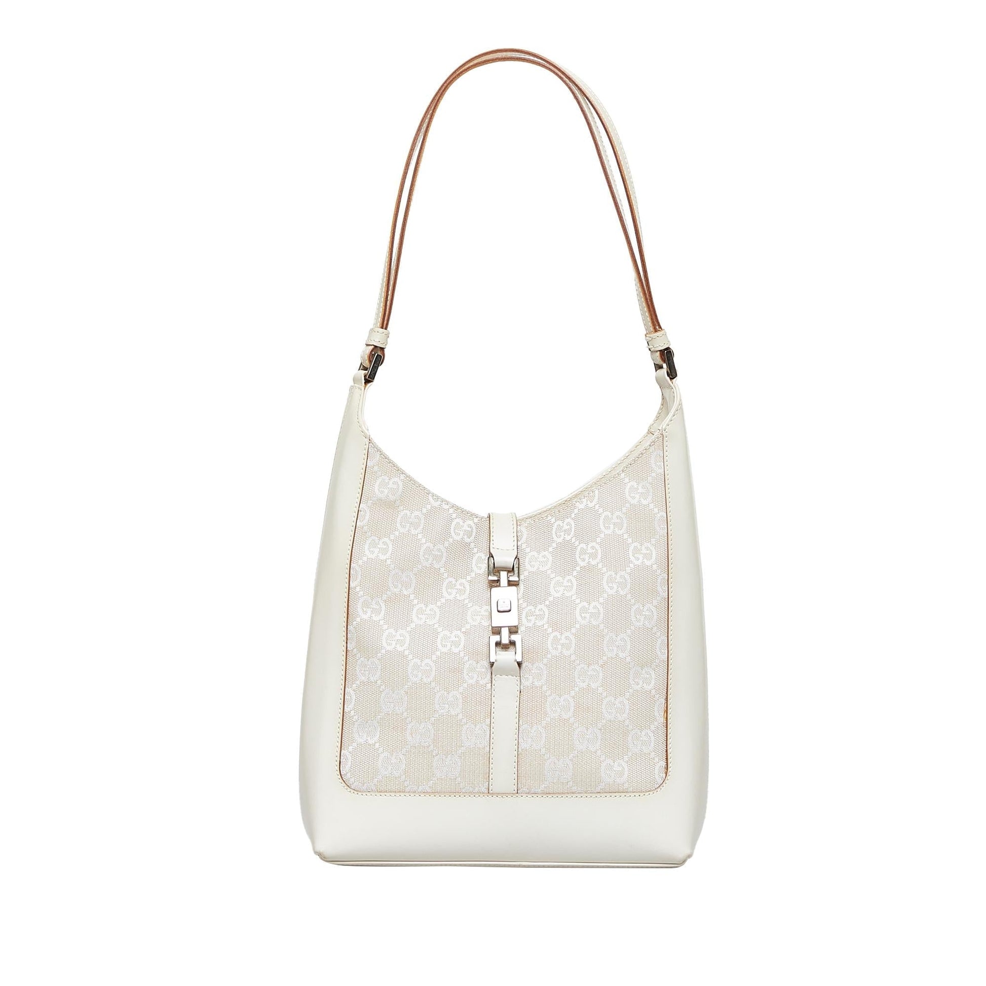 Gucci GG Jackie SHG-fF6PUC Canvas Calf White Shoulder Bag
