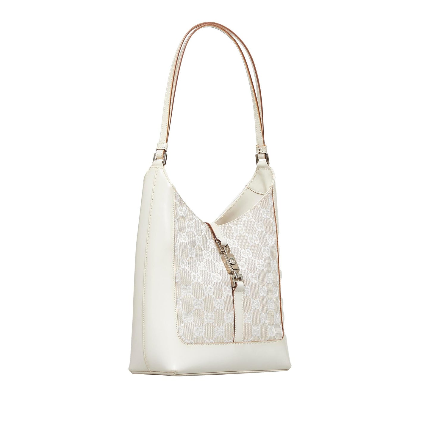 Gucci GG Jackie SHG-fF6PUC Canvas Calf White Shoulder Bag